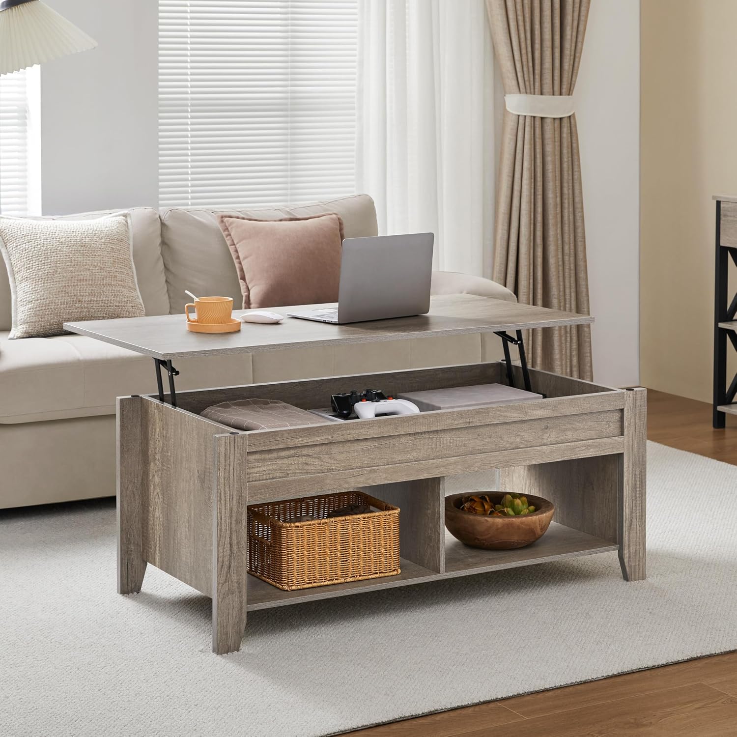 Yaheetech Lift Top Coffee Table with Hidden Storage Compartment Gray 47.5in