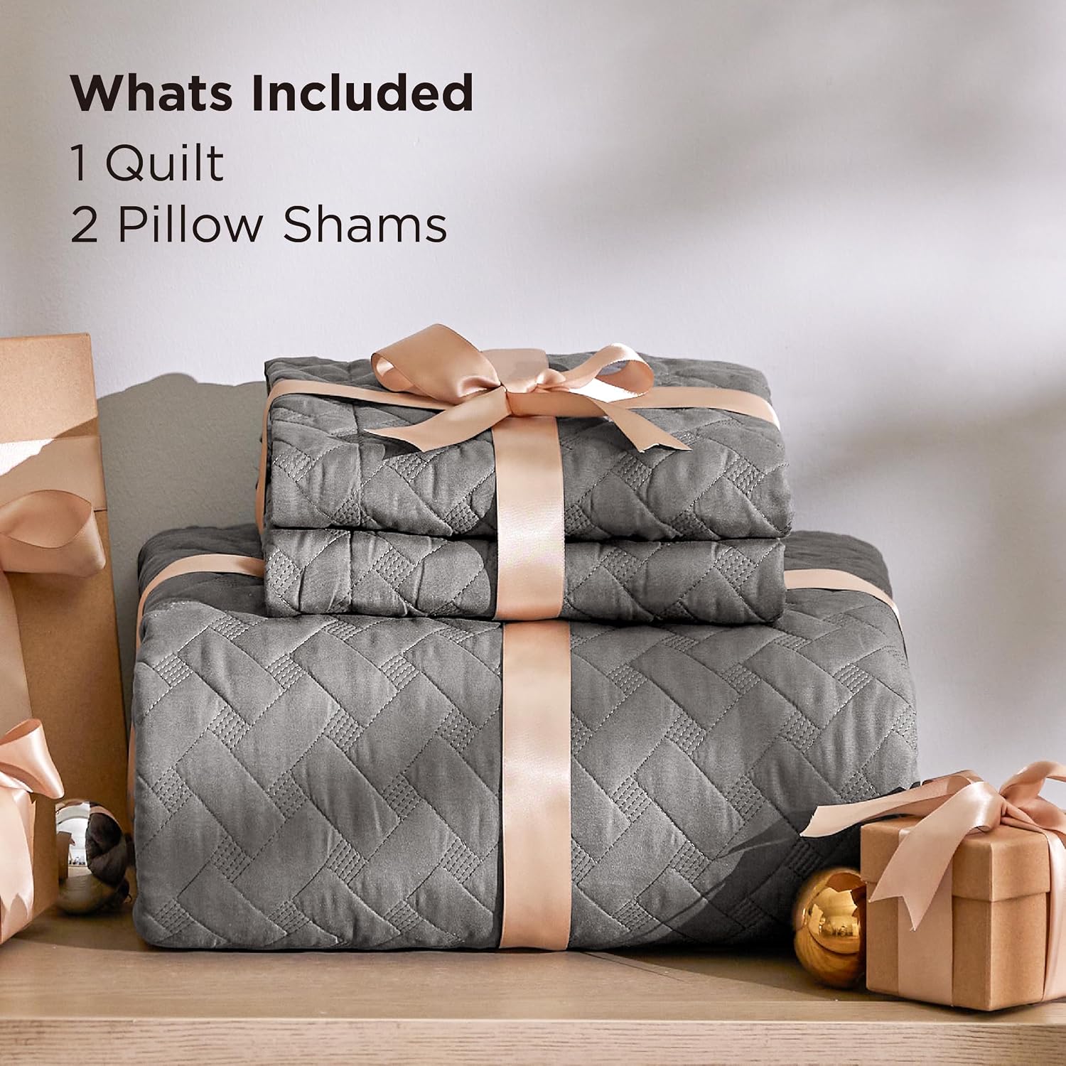 Bedsure Quilts Queen Size - Grey Bedspreads Queen Size with Basket Weave Pattern, Soft Quilt Bedding Set, Lightweight Comforter Set Coverlet for All Seasons with 2 Pillow Shams (90" x 96")