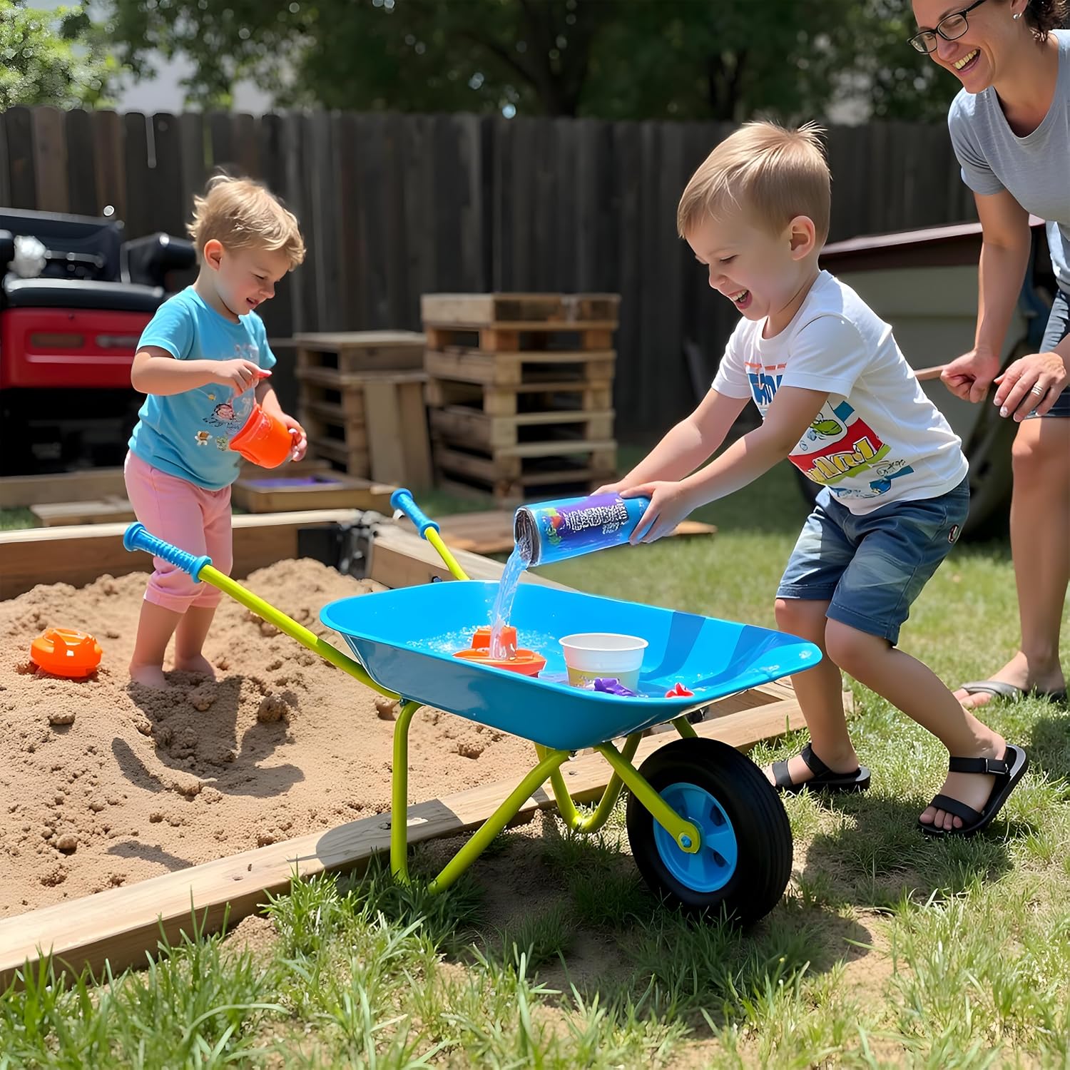 G & F Kids Metal Wheelbarrow, Child-Size Steel Garden Wheelbarrow for Toddlers & Kids, Sturdy Single-Wheel Design for Outdoor Play