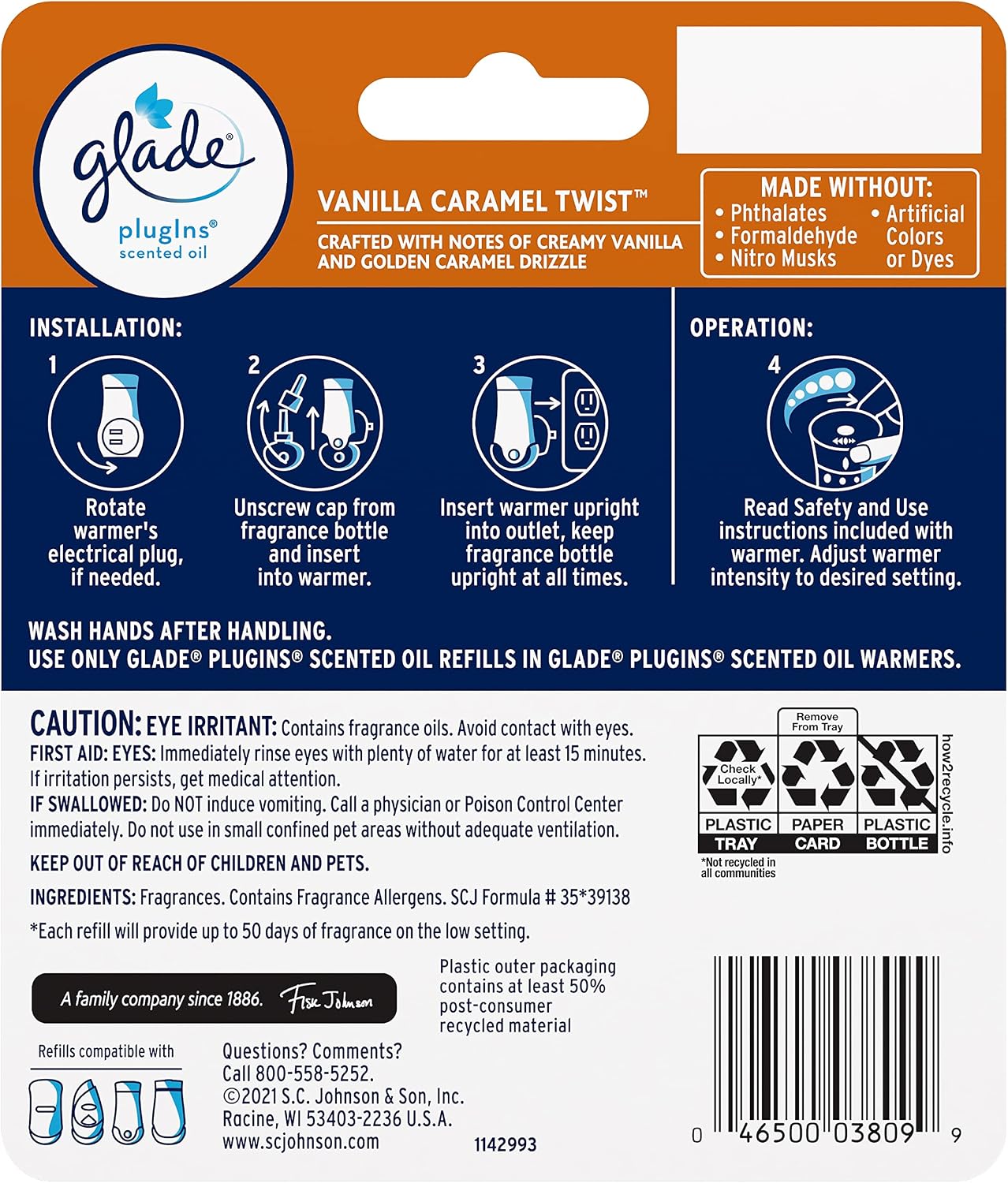 Glade PlugIns Refills Air Freshener, Scented and Essential Oils for Home and Bathroom, Tranquil Lavender & Aloe, 1.34 Fl Oz, 2 Count