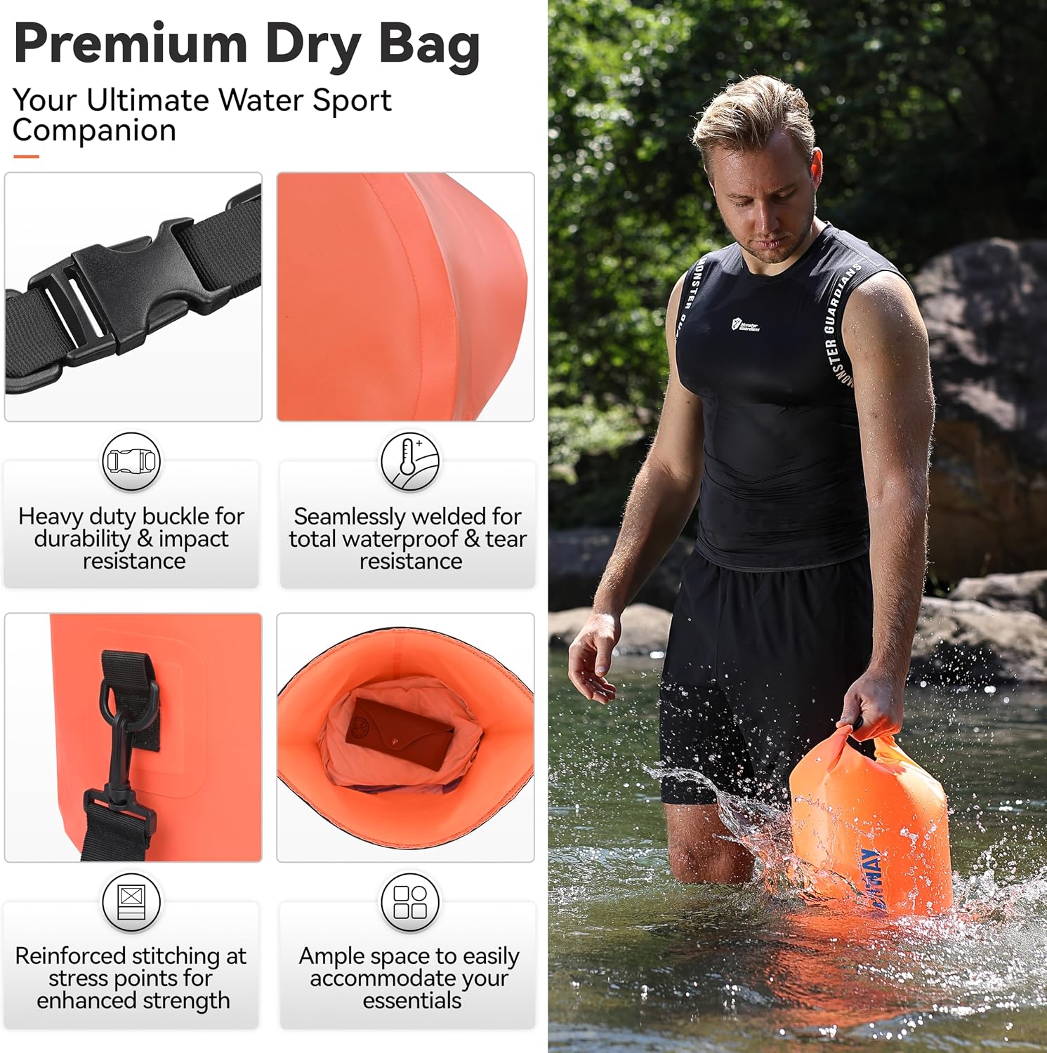 MARCHWAY Floating Waterproof Dry Bag Backpack 5L/10L/20L/30L/40L, Roll Top Sack Keeps Gear Dry for Kayaking, Rafting, Boating, Swimming, Camping, Hiking, Beach, Fishing
