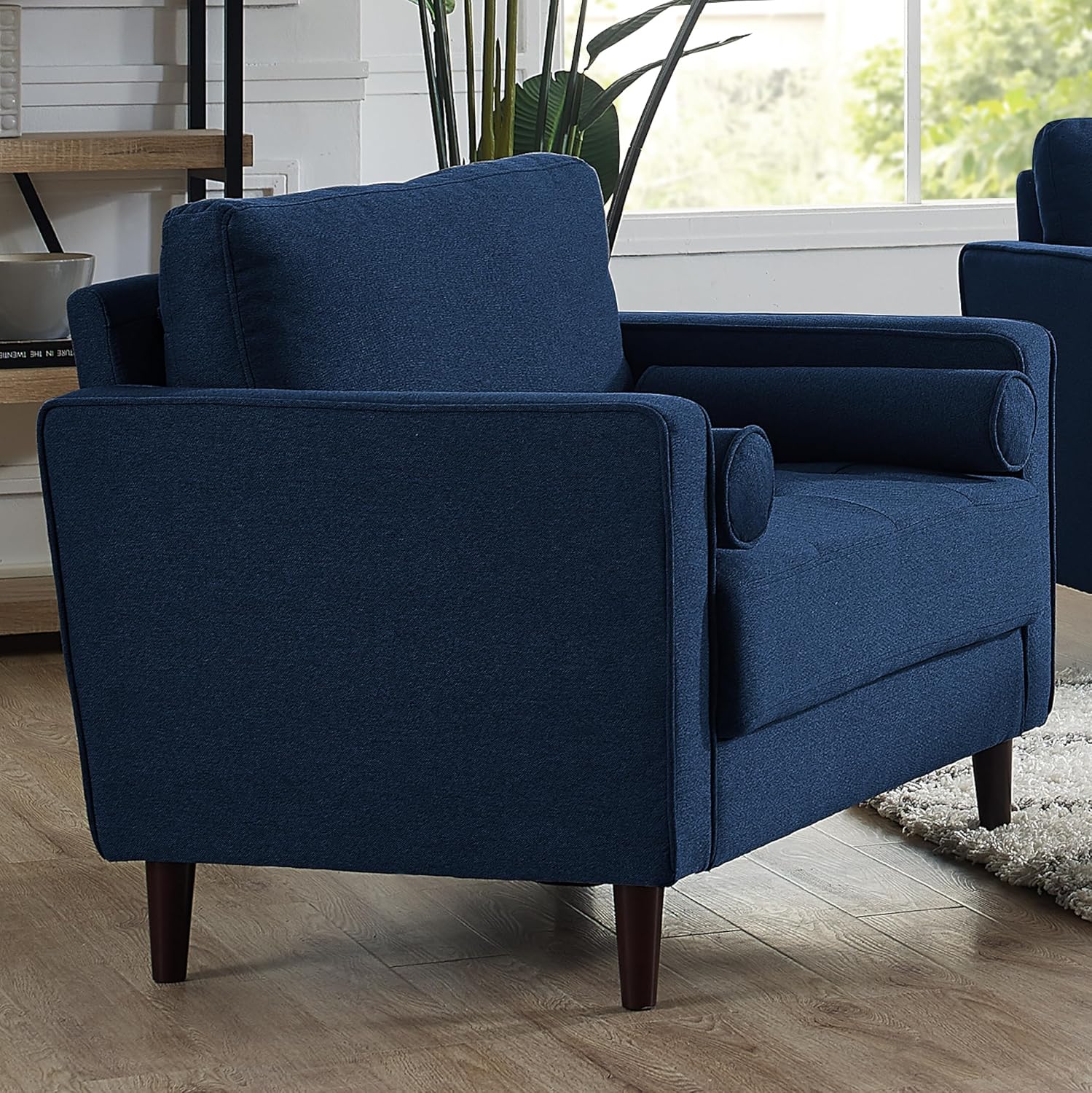 Studio Living® Lexington 39.4" Arm Chair, Mid-Century Modern, Pocket Coil Comfort, Easy Assembly, Woven Fabric, Navy Blue