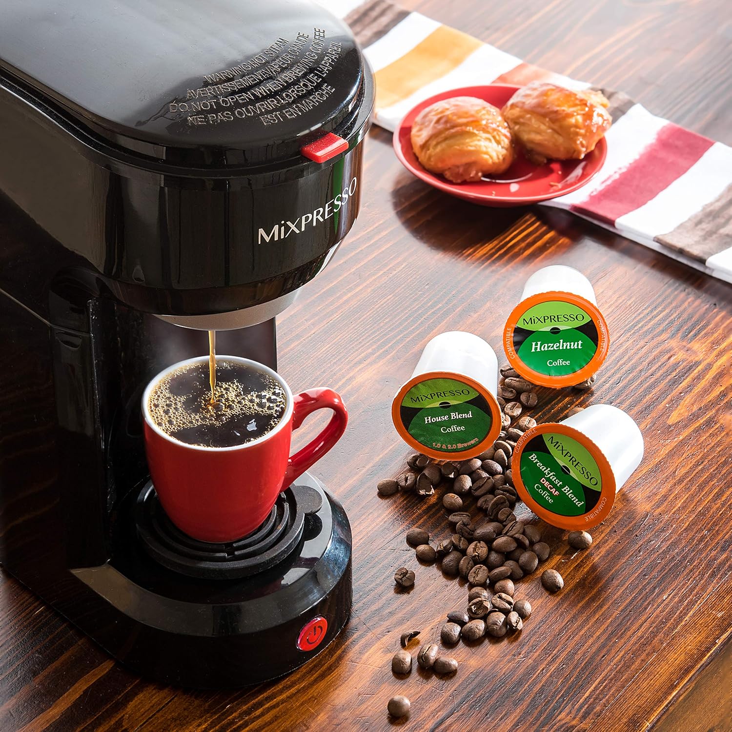 Mixpresso Single Serve Coffee Maker K Cup Coffee Maker for K Pods & Grounds | Compact 800W White Coffee Machine with 14 Oz Water Tank, Fast Brew & Auto Shut-Off, Small Design for Travel RV, Office& Dorm