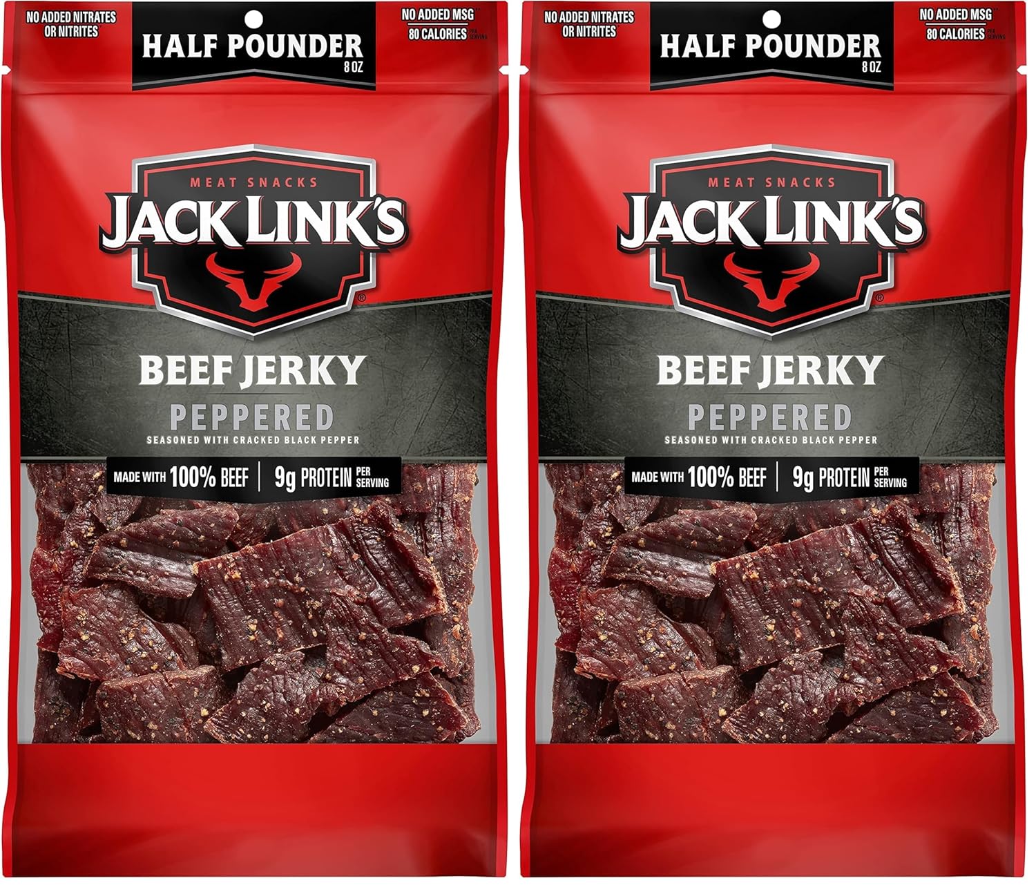 Jack Link's Peppered Beef Jerky Half Pounder - 8 oz Large Jerky Bag - Ready to Eat Real Meat Protein Snacks - 9g Protein per Serving - Made with 100% Real Beef | Large Jerky Bag - Ready to Eat Real Meat Protein Snacks - 9g Protein per Serving - Made with…