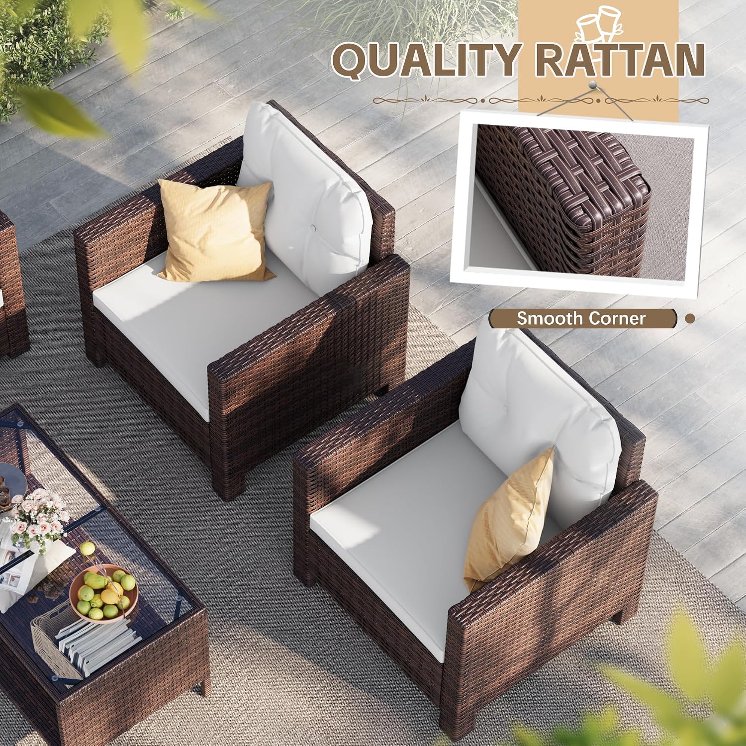 Homall 4 Pieces Patio Furniture Sets Wicker Chair Conversation Sofa