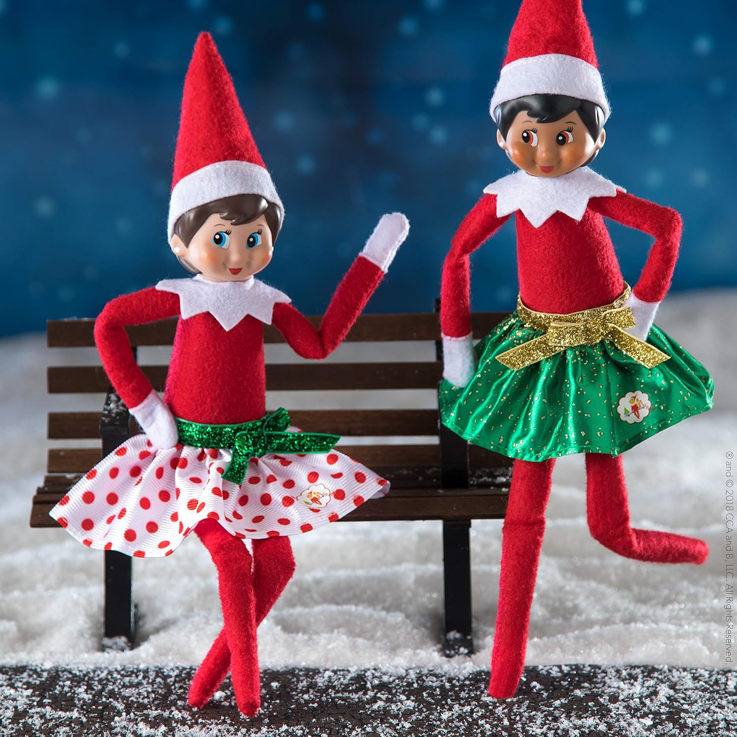 The Elf on the Shelf Party Skirt Set - 2 Holiday Skirt Value Pack - Dress Up Your Girl Elf for Holiday Parties in Green Or Polka Dot Set - Girl or