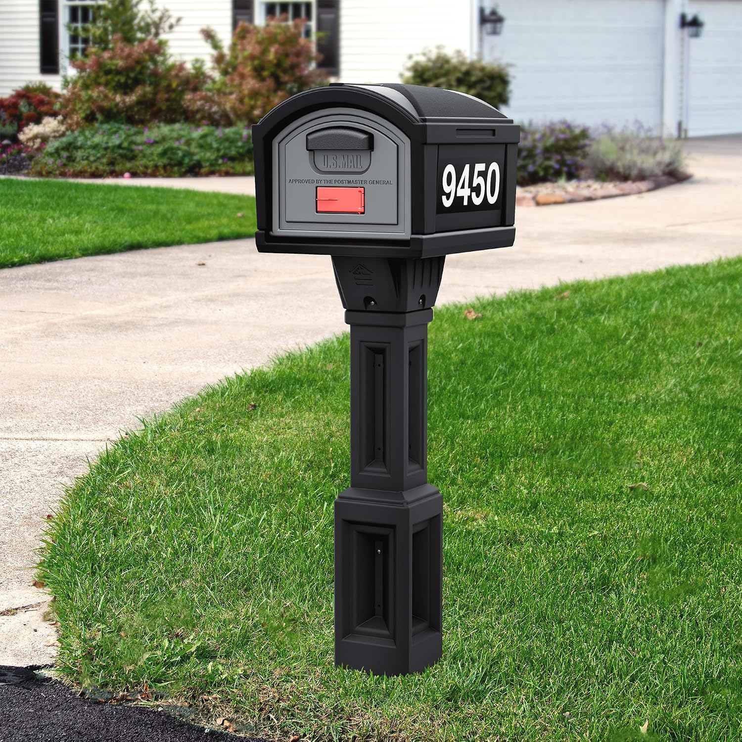 Simplay3 Rustic Home Plastic Residential Cabin Mailbox & Post Mount Combo Kit with 2 Access Doors - Sandstone, Made in USA