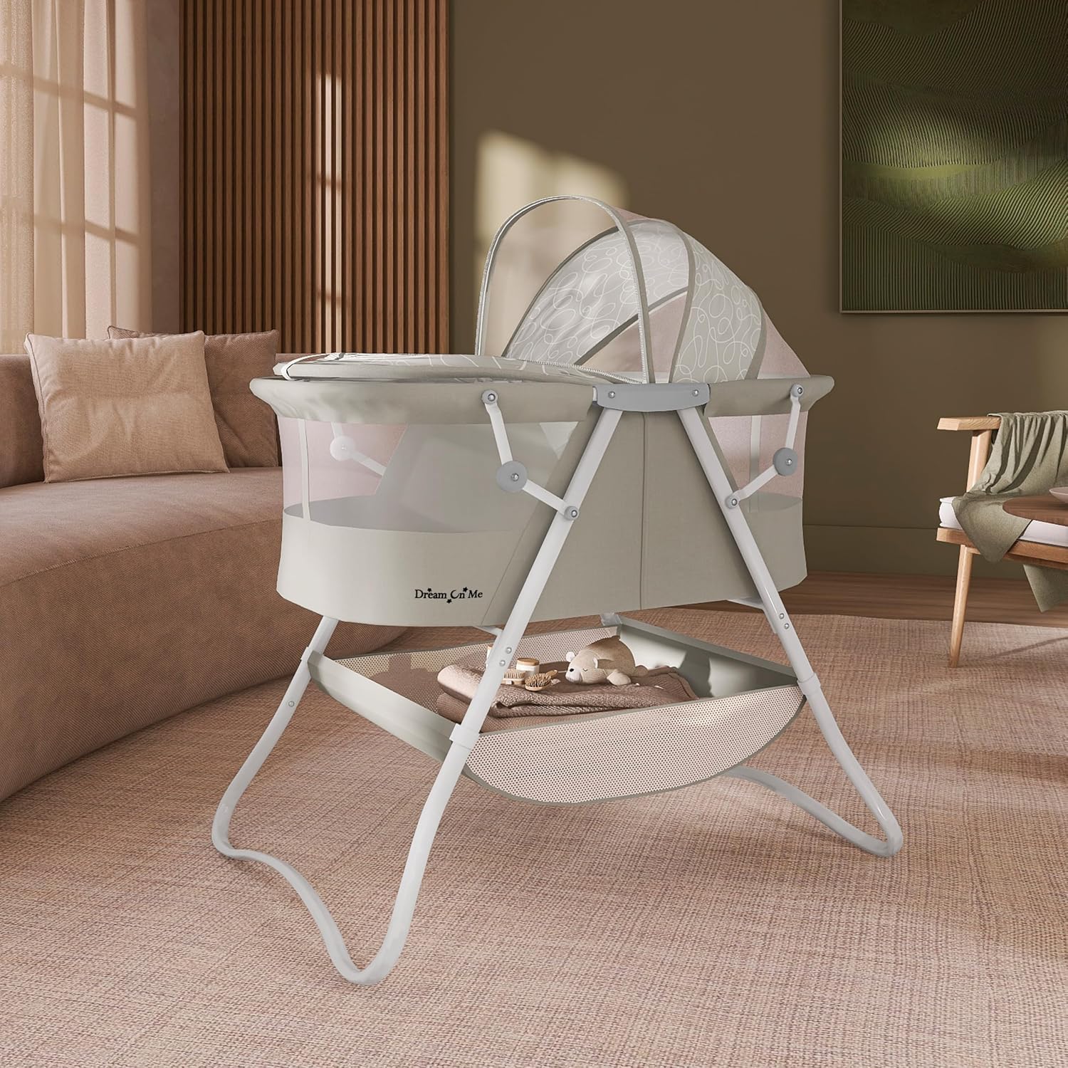 Dream On Me Karley Bassinet in Grey and Pink