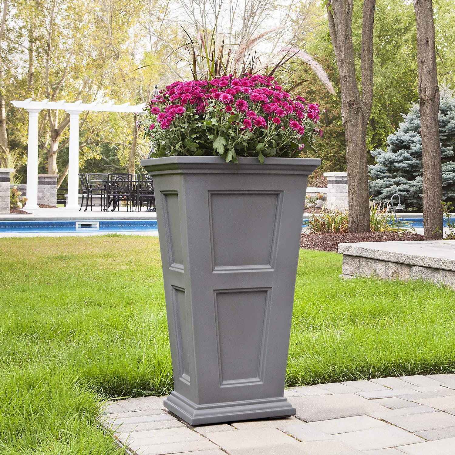 Mayne Fairfield 28in Self-Watering Tall Square Planter, Black | Self-watering, All season, Fade resistant, Reversible planting shelf, 15-year warranty