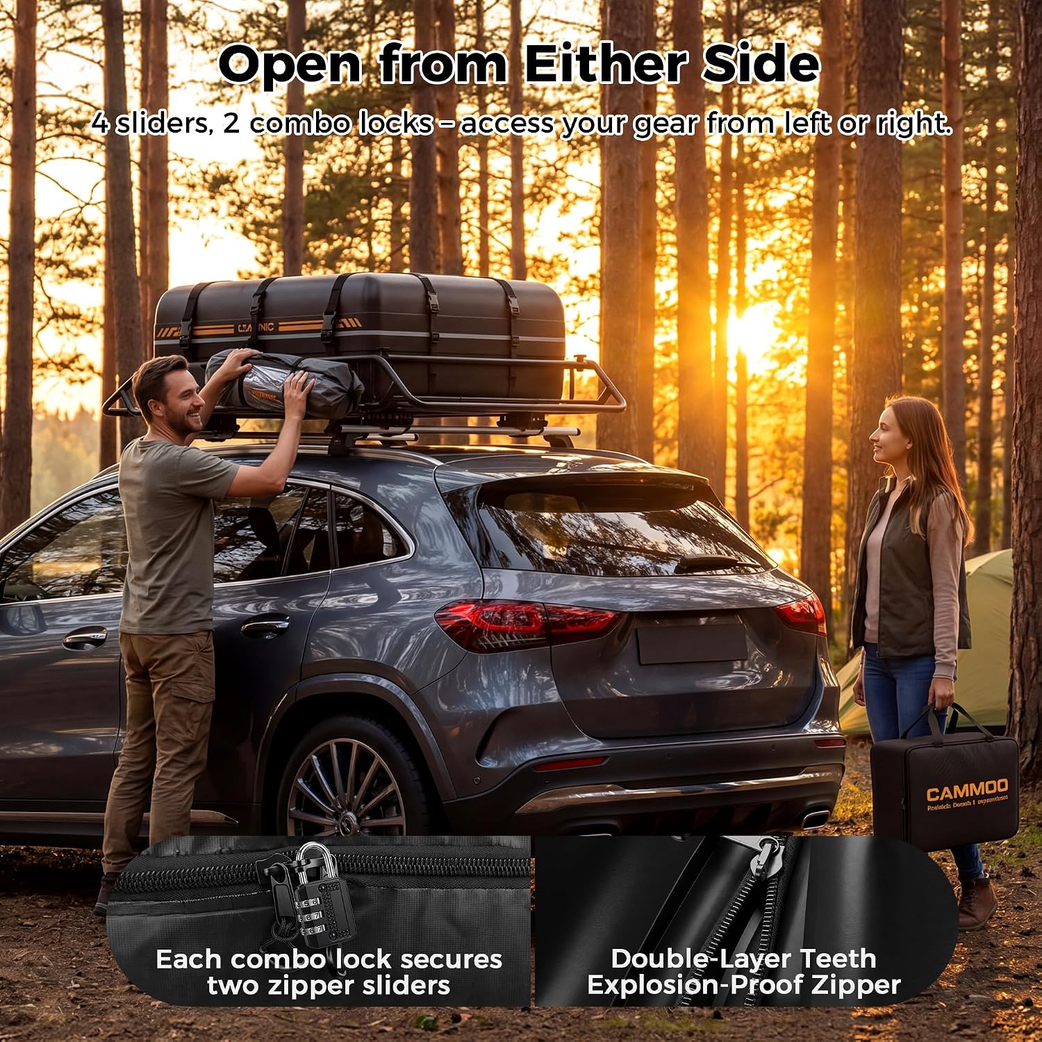 CAMMOO 54"x34" Roof Rack Basket Removable Fairing & Support Bars for Kayaks | All-In-One Kit Includes 15 Cu.Ft. Waterproof Bag, Cargo Net