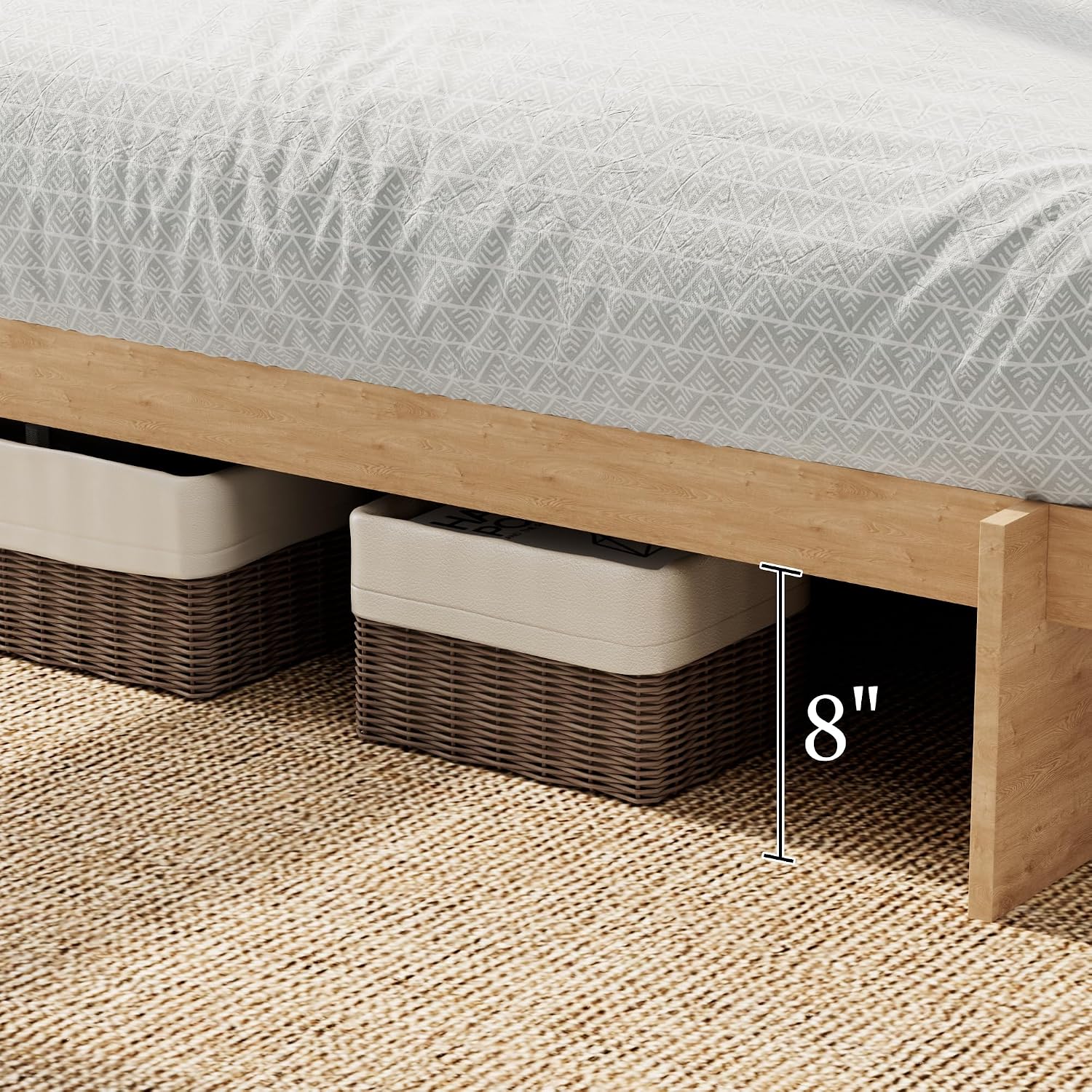 Brafab Tooless Queen Bed Frame, Wooden Japanese Joinery Platform Bed Frame | Wood Slat Support, Assembly in 10 Min, 8" Underbed Storage, No Box Spring Needed, Noise Free, Kid-Friendly Design, Natural