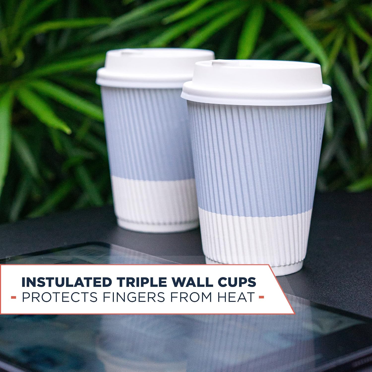 Disposable Coffee Cups With Lids - (80 set) 12 oz Paper To Go Coffee Cups With Resealable Lids Prevent Leaks! Travel Insulated Hot Beverage Drink Cup. Will Not Bend With Heat or Burn Fingers