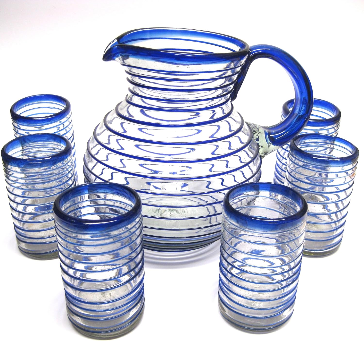 Cobalt Blue Spiral 14 oz Drinking Glasses (set of 6), Recycled Glass, Lead-free, Toxin-Free (Drinking)