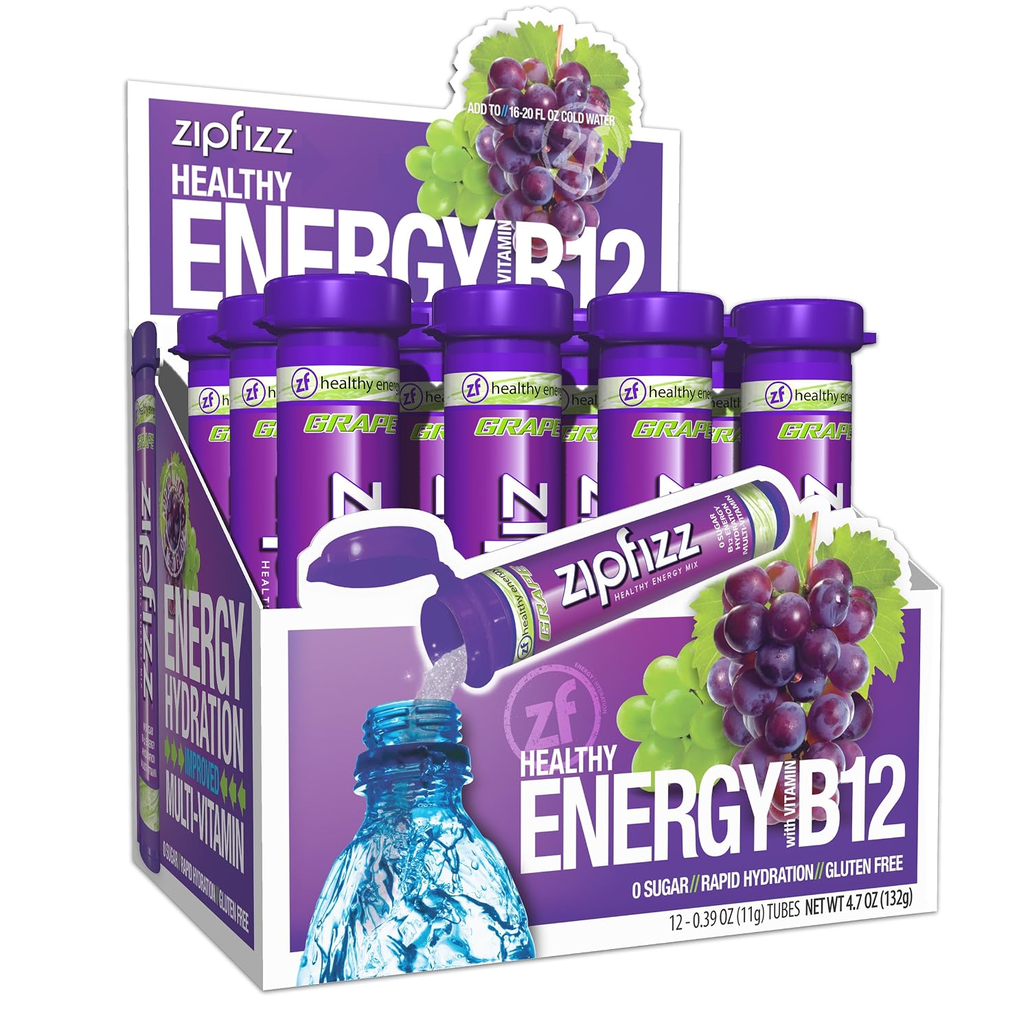 Zipfizz Energy Drink Powder, 20 Pack B12 Electrolyte - Pink Lemonade | Hydration tubes with vitamin drink benefits, 100mg caffeine, B12, electrolytes, & no artificial sugar for active lifestyle