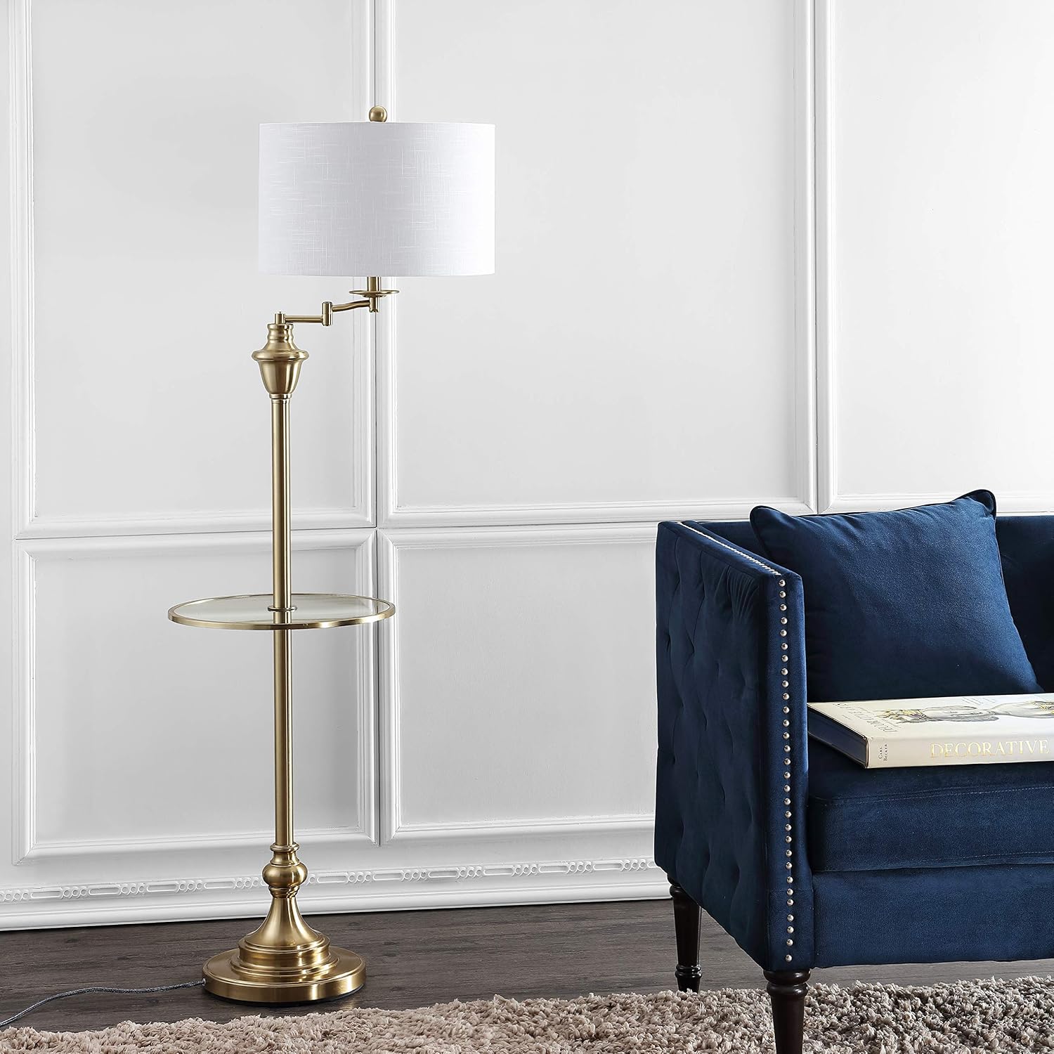 JONATHAN Y Cora 60" Metal Swing Arm Floor Lamp, Oil Rubbed Bronze/Clear