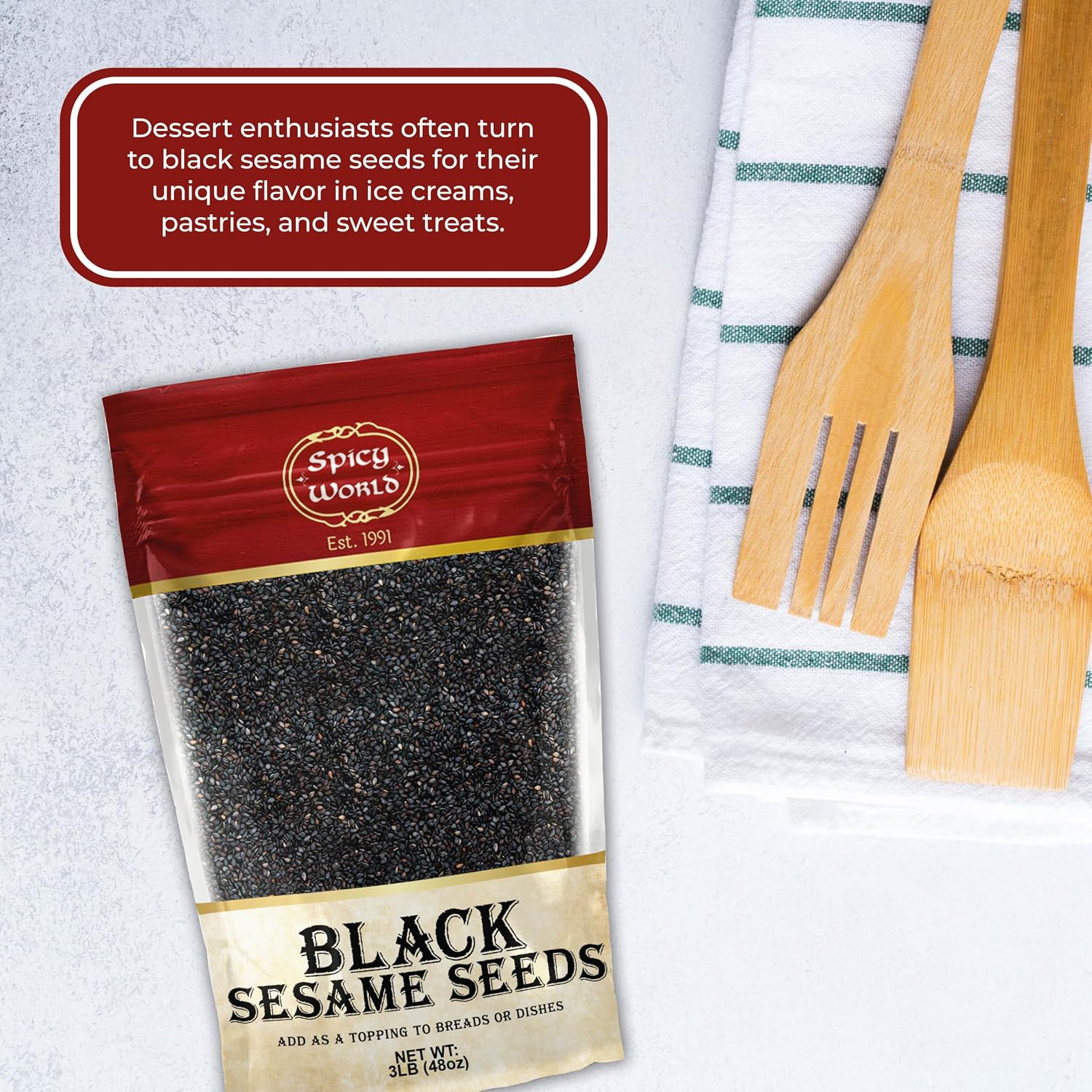 Raw Black Sesame Seeds 3 LB Bag - Natural - By Spicy World