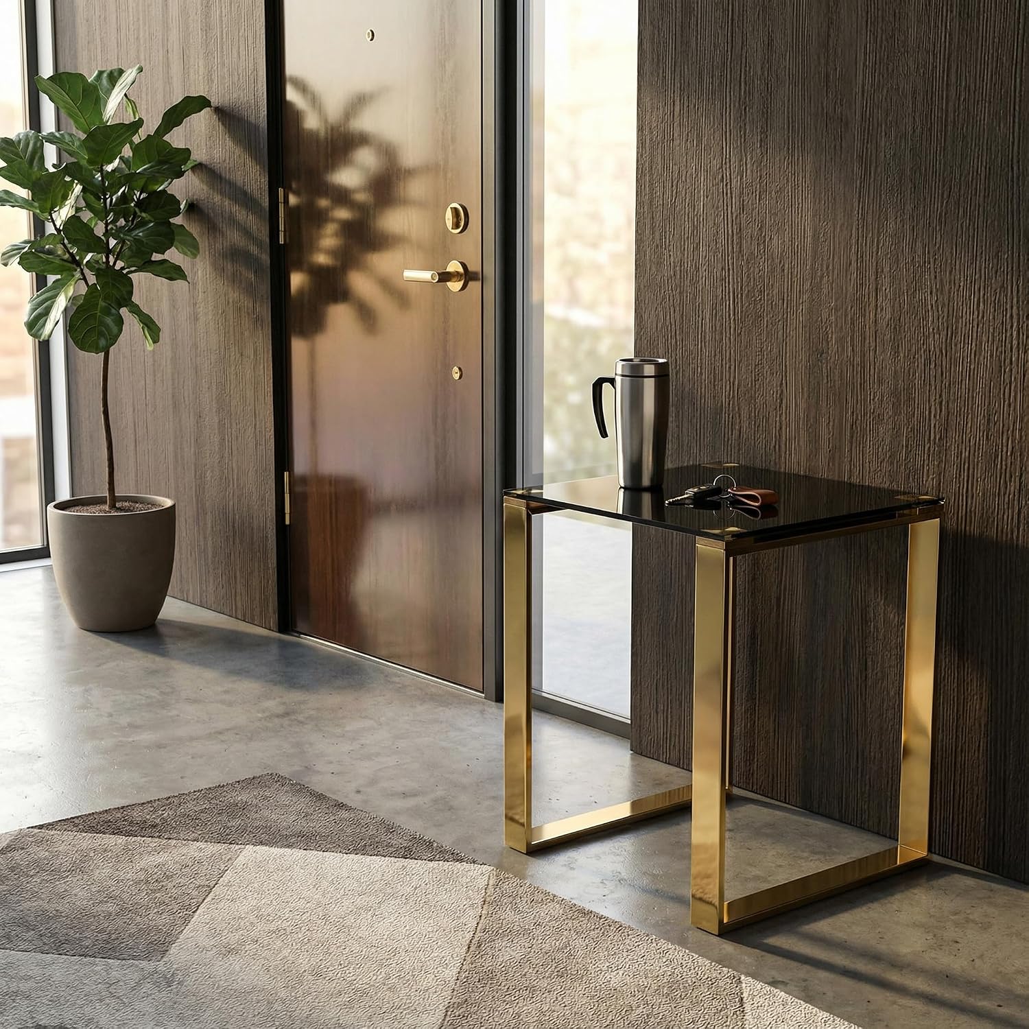Cortesi Home CH-ET636045 Remini End Table, Gold Metal and Black Glass, End Table 18"