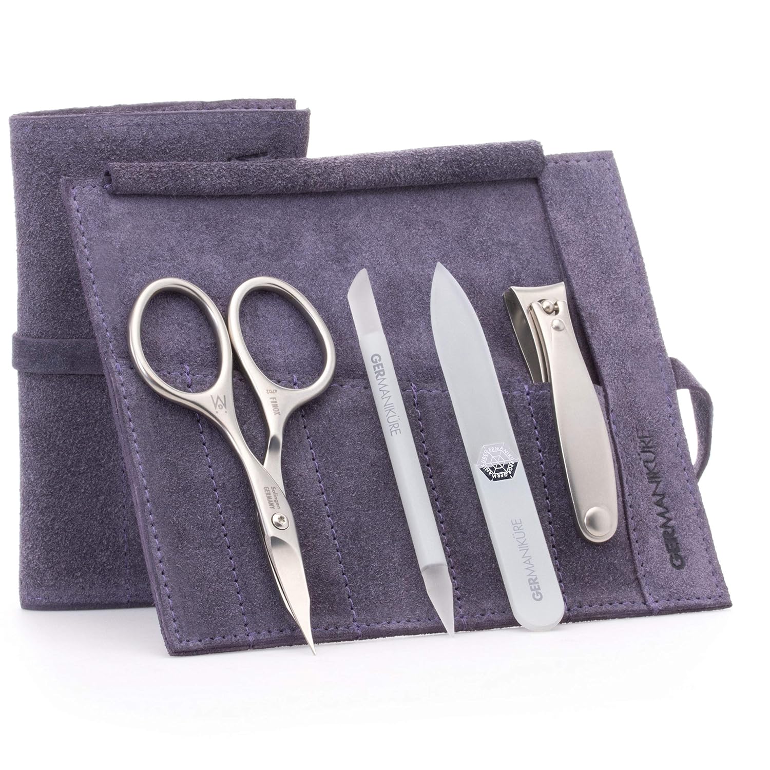 GERMANIKURE 4pc Manicure Nail Care Kit, Solingen Germany, Yellow Suede Roll