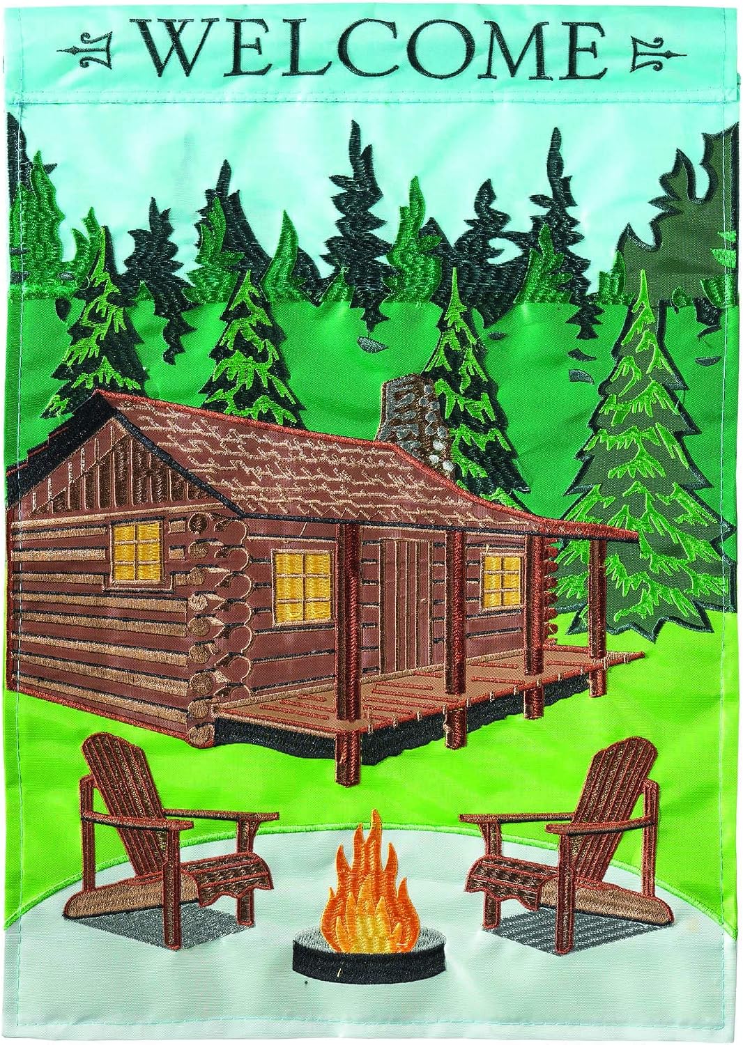 Magnolia Garden Welcome Cabin Fireside 13 x 18 Small Double Applique Outdoor House Flag