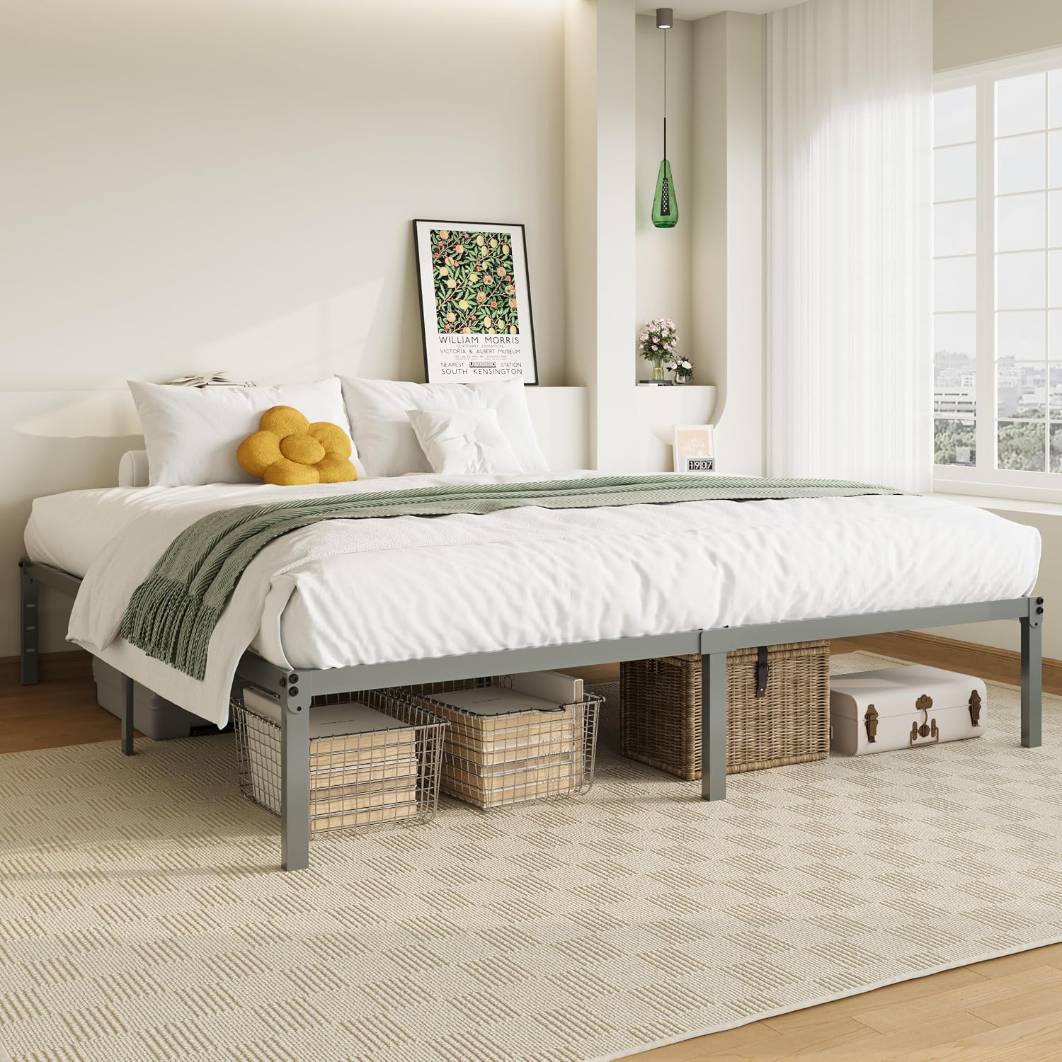 Allewie Full Size Bed Frame, 14 inch Metal Platform Beds with Storage Space, No Box Spring Needed and Easy Assembly, White