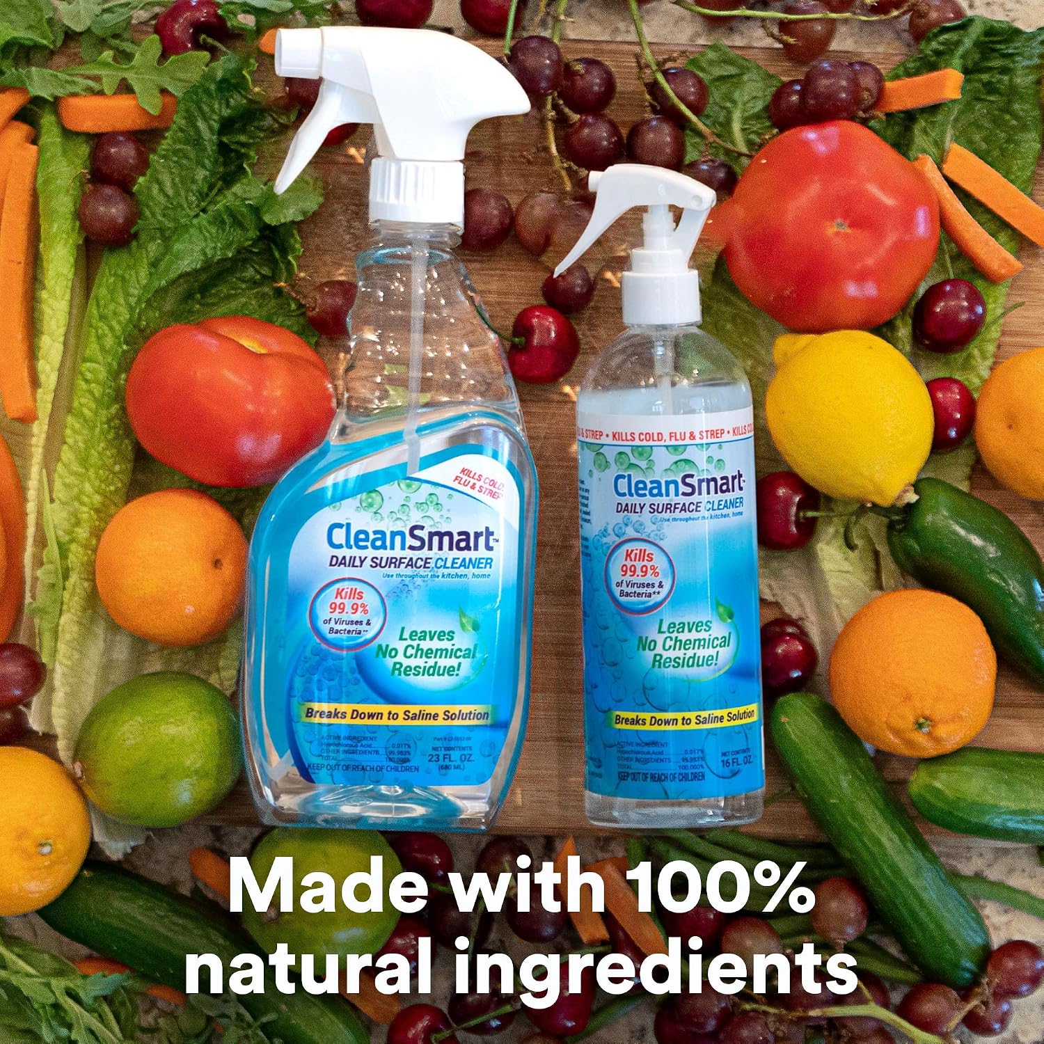 CleanSmart Daily Surface Cleaner and Pet-Safe Disinfectant, 23 oz (2 pack) | Hypochlorous Acid Spray Kills 99.9% of Viruses and Bacteria, No Harsh Residue, Food Contact Surface Sanitizer, No Rinse