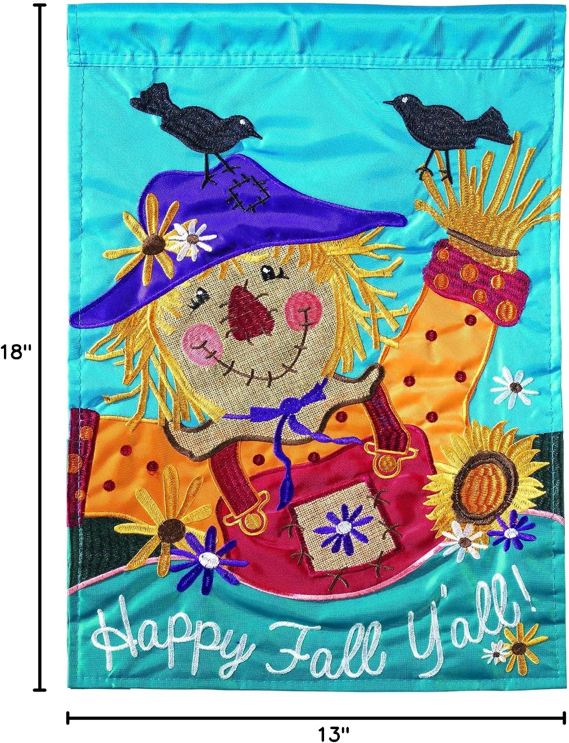Magnolia Garden Happy Fall Y'all Whimsical Scarecrow 13 x 18 Small Double Applique Outdoor Harvest House Flag