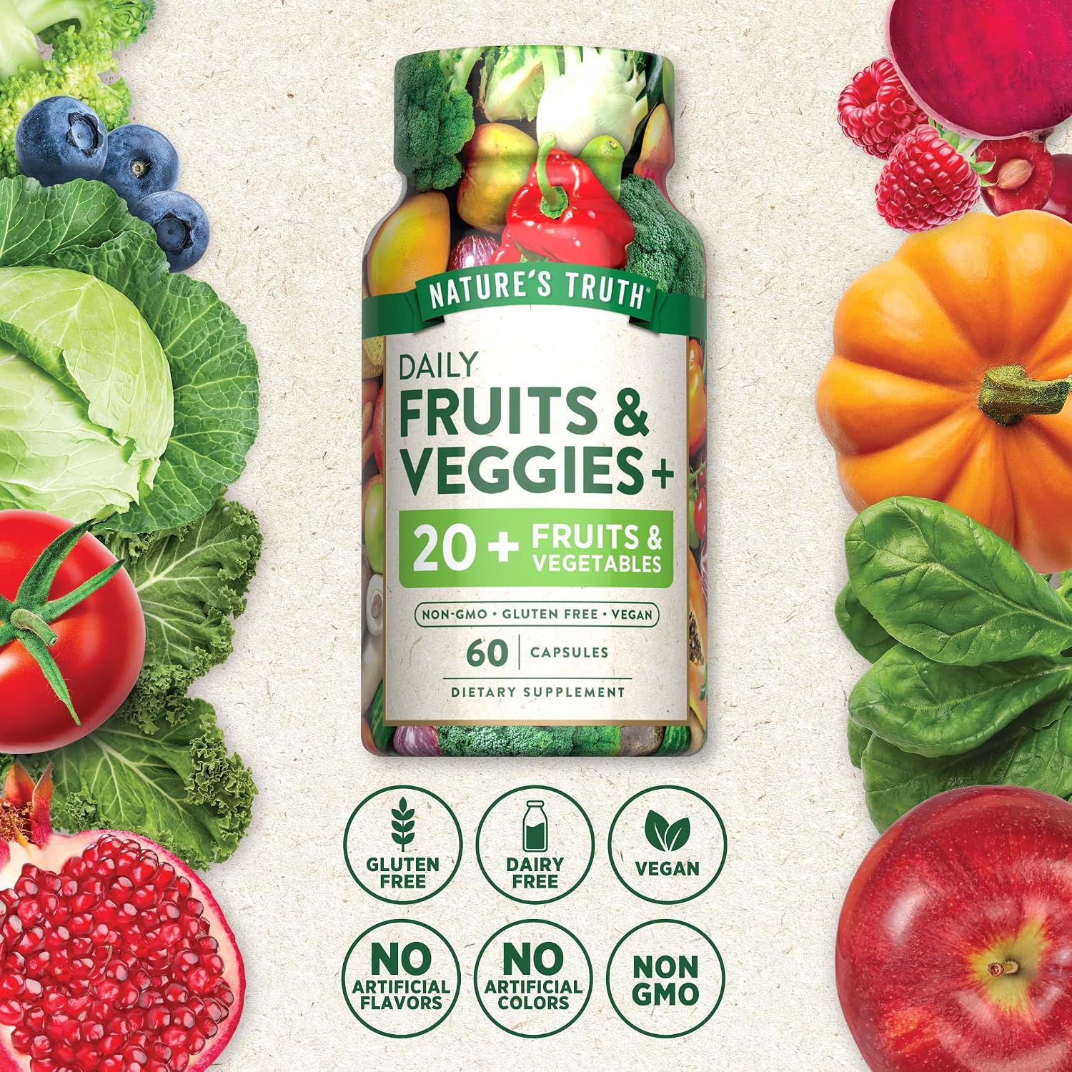 Nature's Truth Super Fruits and Veggies | 60 Vegan Capsules
