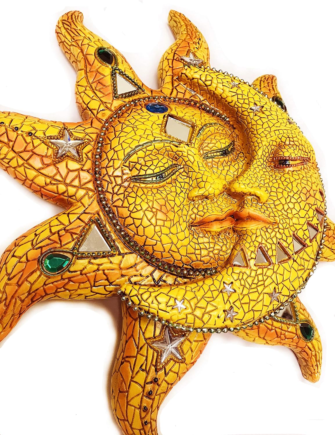 George S. Chen Imports Polyresin Orange Mosaic Face Sun with Yellow Mosaic Moon, 13", Multicolor (SS-G-63046)