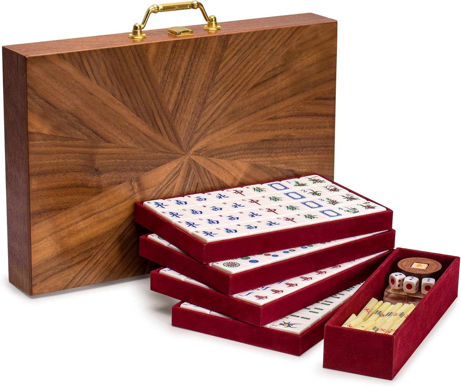 Yellow Mountain Imports Classic Chinese Mahjong Game Set, Emerald with 148 Medium-Size Translucent Green Tiles and Wooden Case