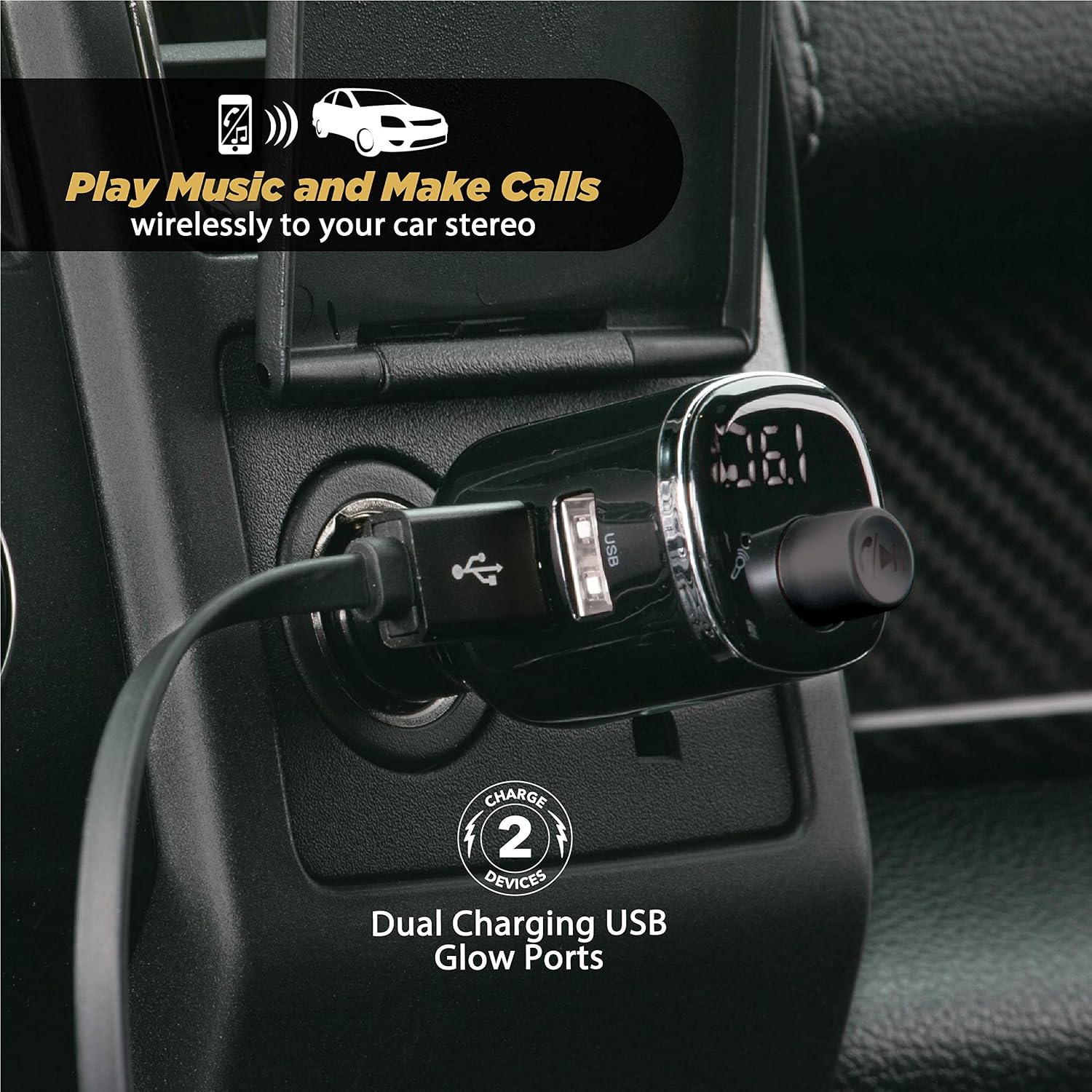 Scosche BTFM4-SP1 BTFREQ Universal Bluetooth Handsfree Car Kit with FM Transmitter and Dual USB Ports, Black