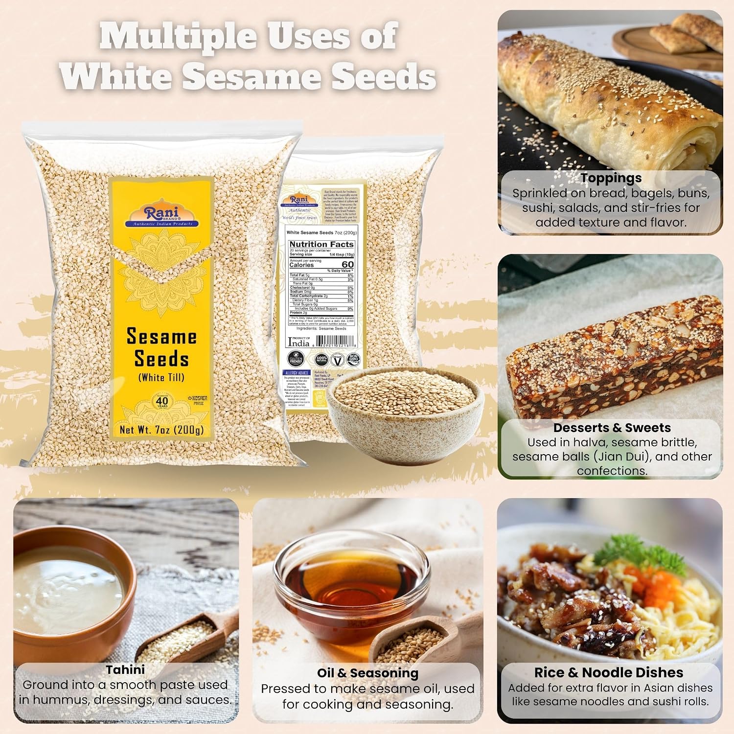 Rani Sesame Seeds Whole Brown, Raw (Till) 28oz (800gm) ~ All Natural | Gluten Friendly | NON-GMO | Vegan | Indian Origin