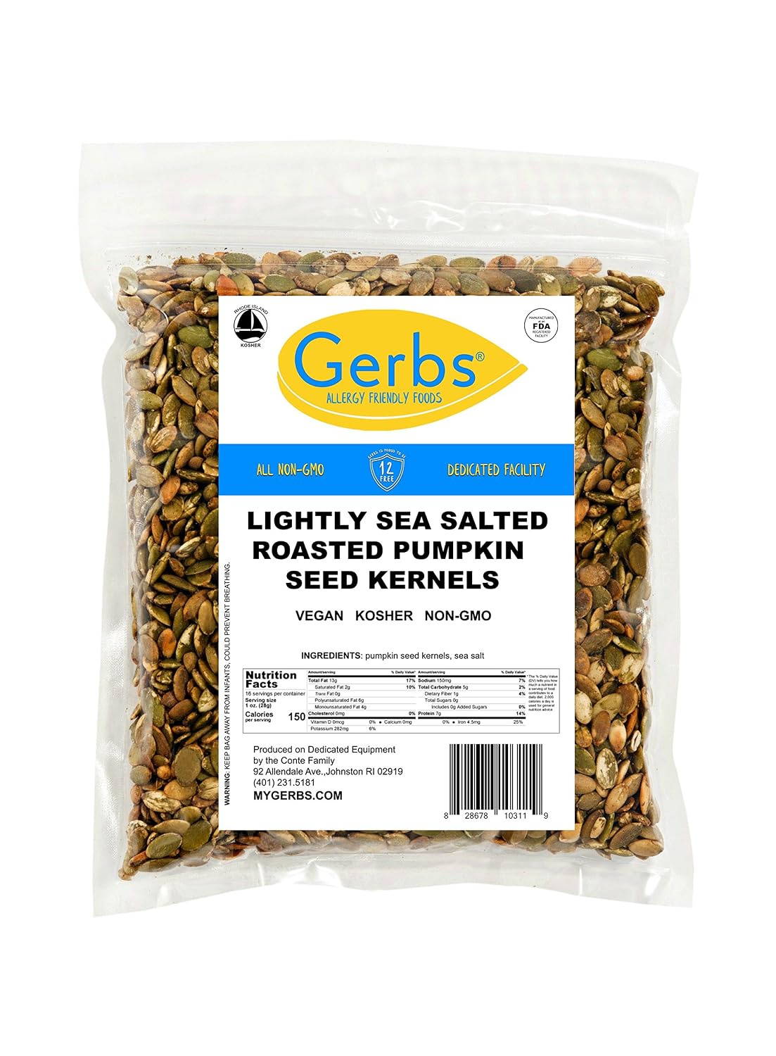 GERBS Unsalted Pumpkin Seed Kernels 4 LBS|Top 14 Allergy Free Food |Use in salads, yogurt, bake, oatmeal, trail mix|Grown in Canada, packed in US | Canadian Grown, No Additives | Naturally Crunchy & Mildly Nutty | Top 14 Allergen-Free