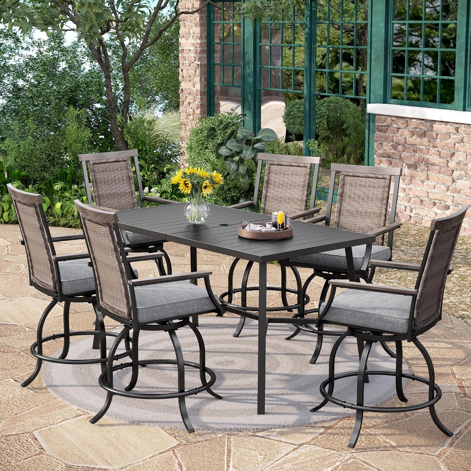 PHI VILLA Outdoor Bar Set 3 PCS Patio Bistro Table & Swivel Stools
