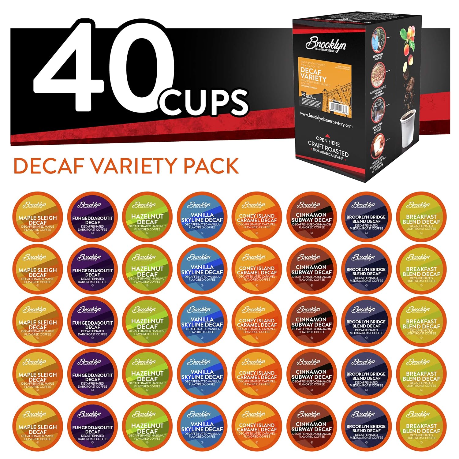 Brooklyn Beans Colombian Gourmet Coffee Pods - Compatible with Keurig K Cup Brewers Including 2.0 Machines, 40 Count, Rich and Smooth Colombian Medium Roast