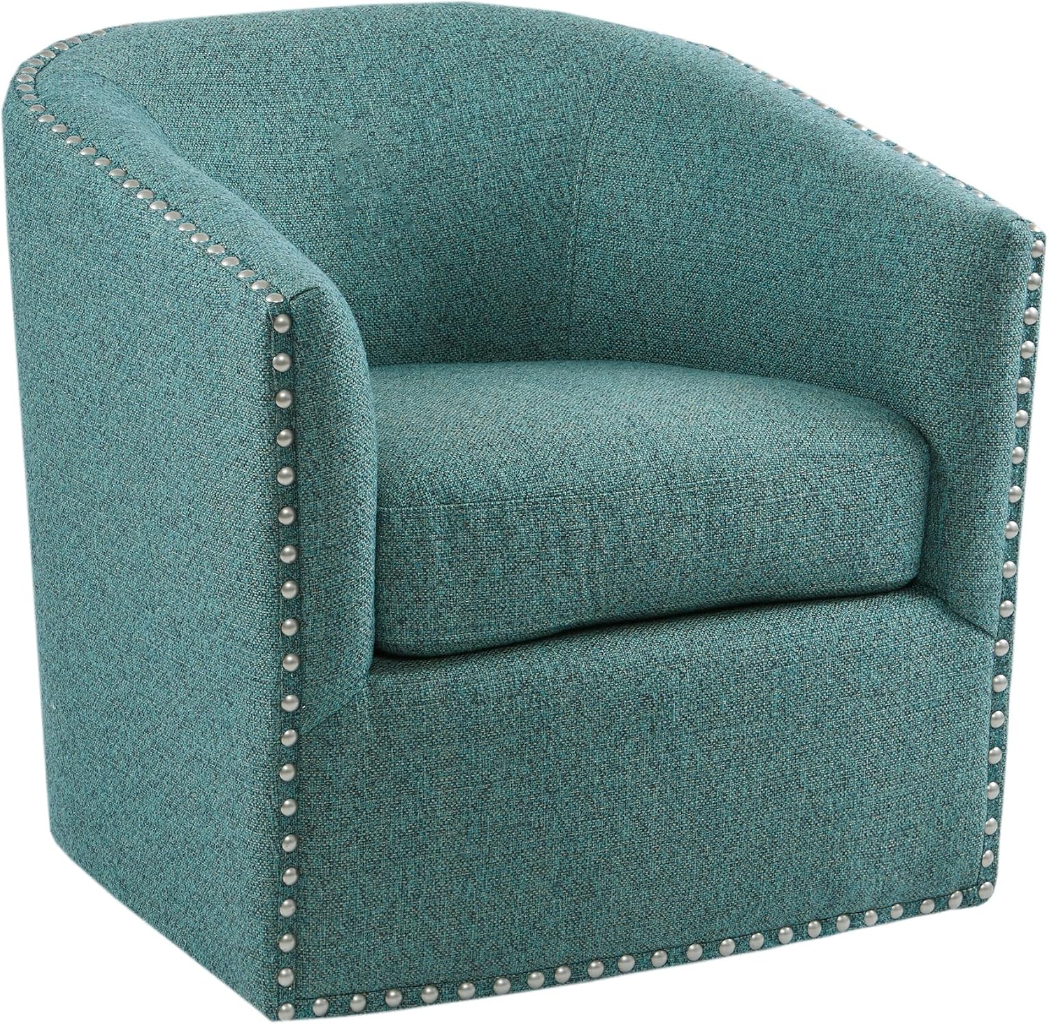 Madison Park Swivel Barrel Accent Chair, Upholstered Curved Back with 7-Inch Thick Woven Cushion, 360° Swivel, Nailhead Trim, Comfy Chair for Living Room, Bedroom, Office, 28" Wide, Neutral, Tyler
