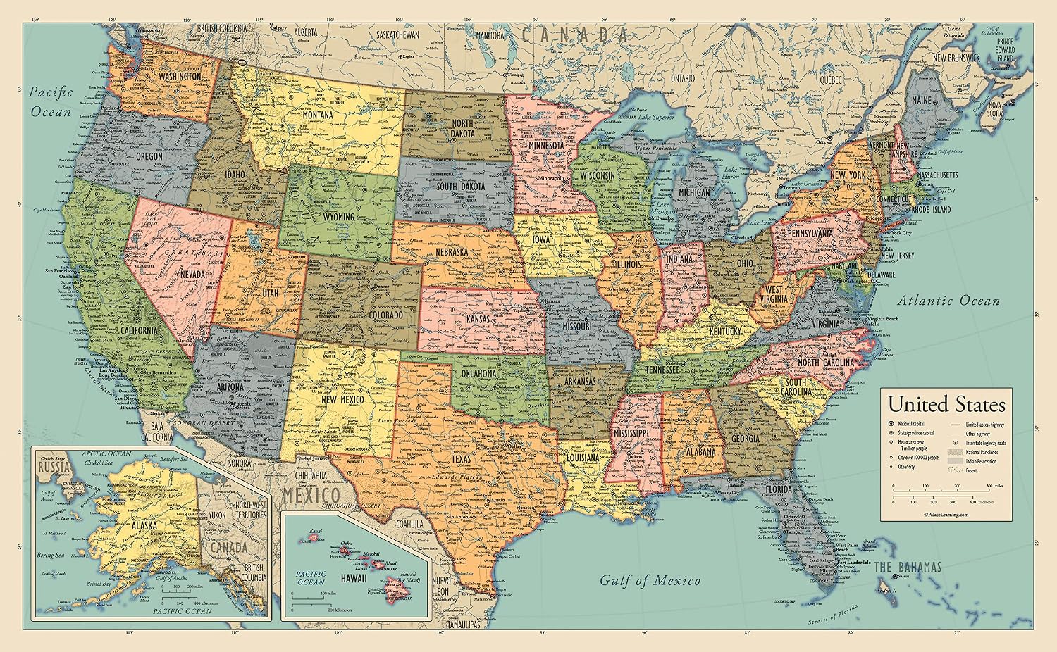 Laminated World Map & US Map Poster Set - 18" x 29" - Wall Chart Maps of the World & United States - Made in the USA - (LAMINATED, 18" x 29")