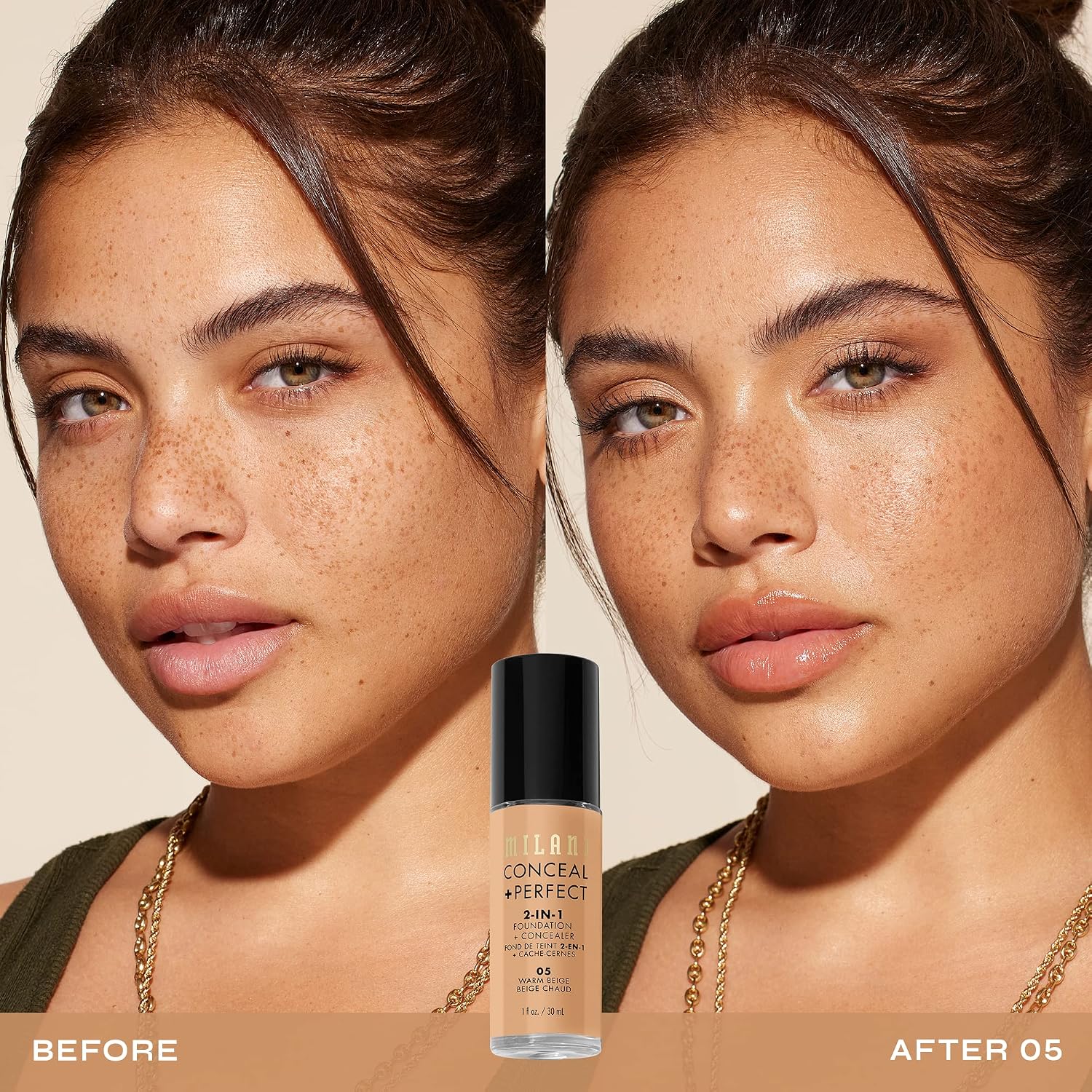 Milani Conceal + Perfect 2-in-1 Foundation + Concealer Makeup -13-Chestnut | Medium-To-Full Coverage, Natural-Matte Finish. Under Eye Corrector, Cover Redness & Imperfections. Waterproof & Sweat-Proof.