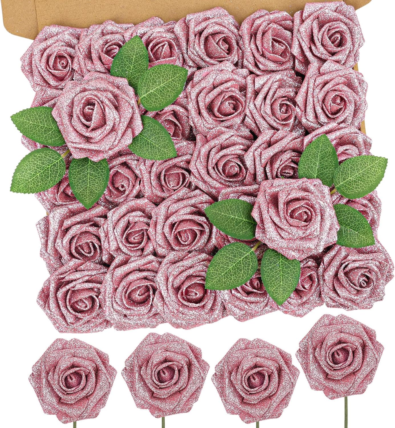 30PCS Yellow Artificial Flowers, Real Touch Fake Roses for Fall Decorations