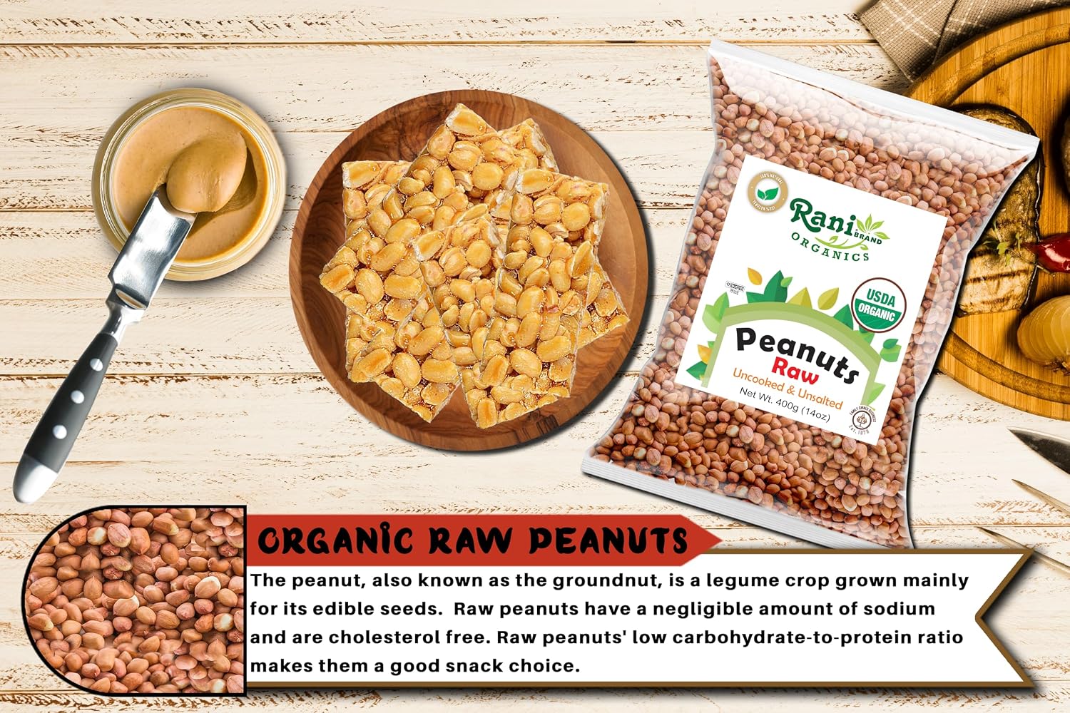 Rani Peanuts, Raw Whole With Skin (uncooked, unsalted) 14oz (400g) ~ All Natural | Vegan | Kosher | Gluten Friendly | Fresh Product of USA ~ Spanish Grade Groundnut/Red-skin