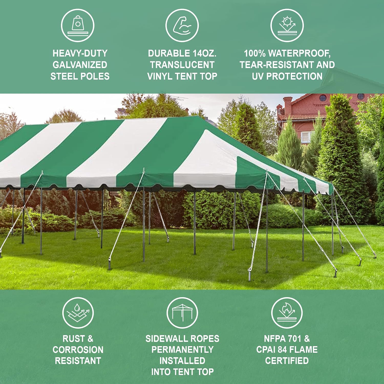 20’ x 20’ Weekender Canopy Pole Tent, Indoor and Outdoor Heavy Duty Easy Up, 80 Person Capacity Tent for Parties, Weddings, and Events, Commercial and Residential Use, PVC White Top | Easy Up Weekender Canopy Tent With 80 Person Capacity - Outdoor Canopi…