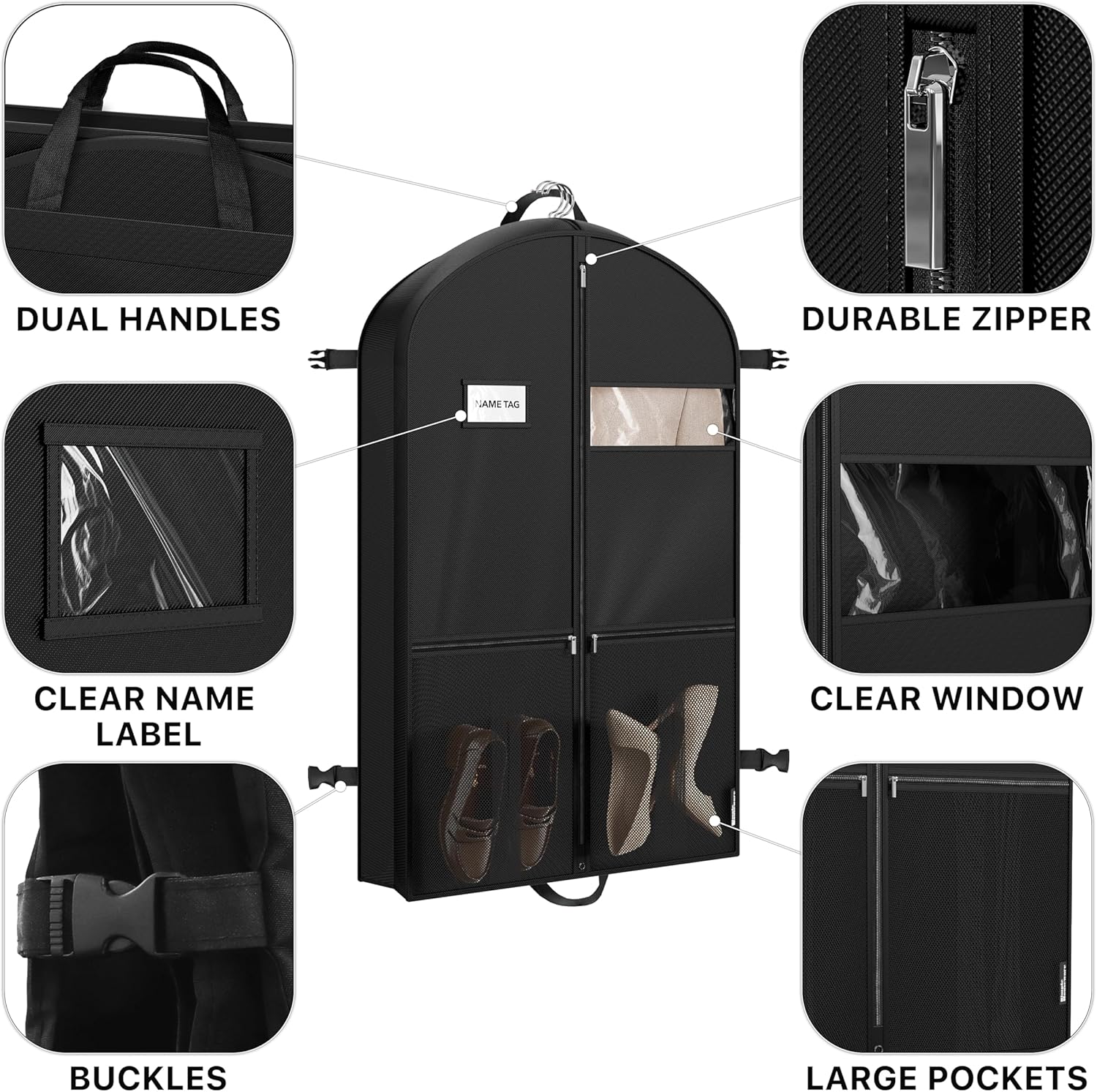 Simple Houseware 43" Travel Garment Bag with Pockets, Heavy Duty Suit Bag