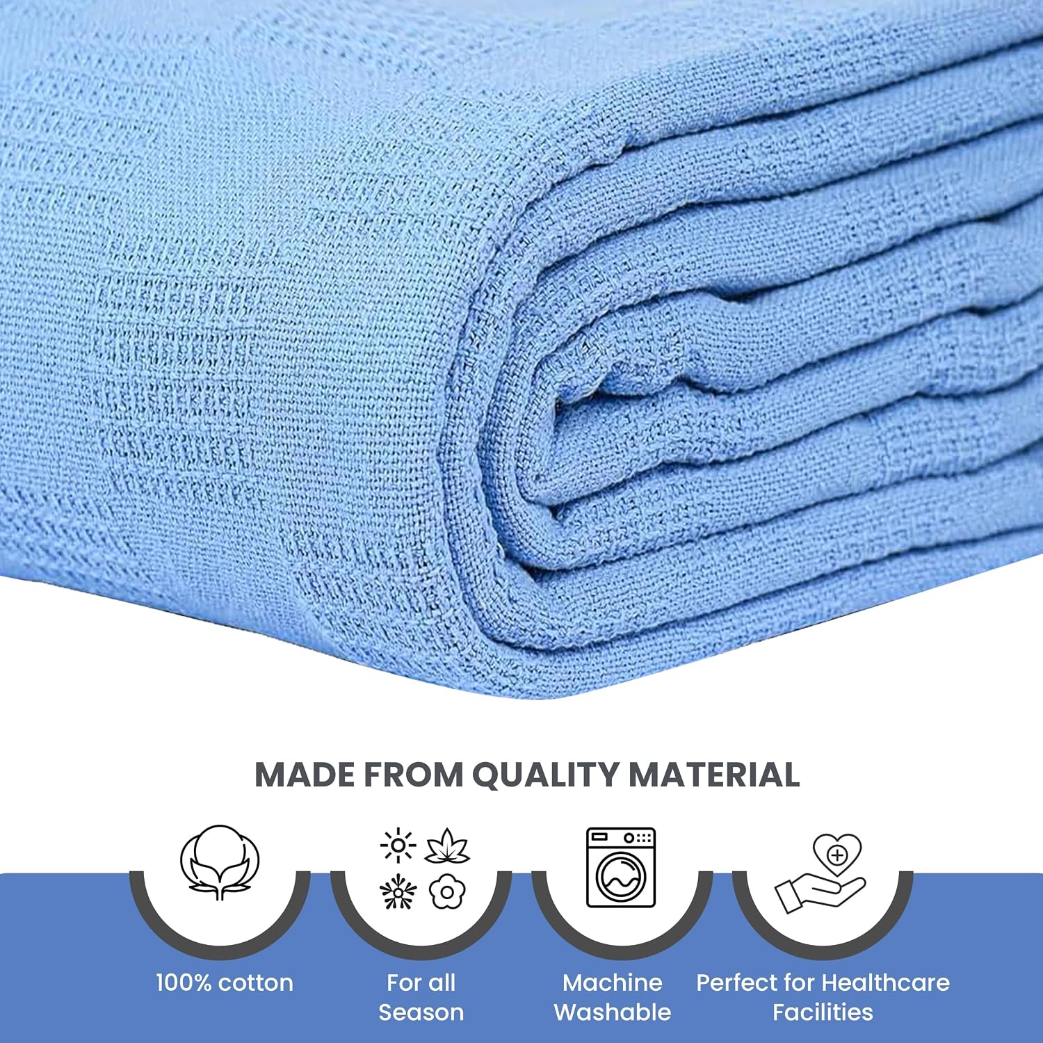 Linteum Textile Hospital Thermal SNAGLESS Spread Blanket, 100% Cotton (74x100 in, Blue)