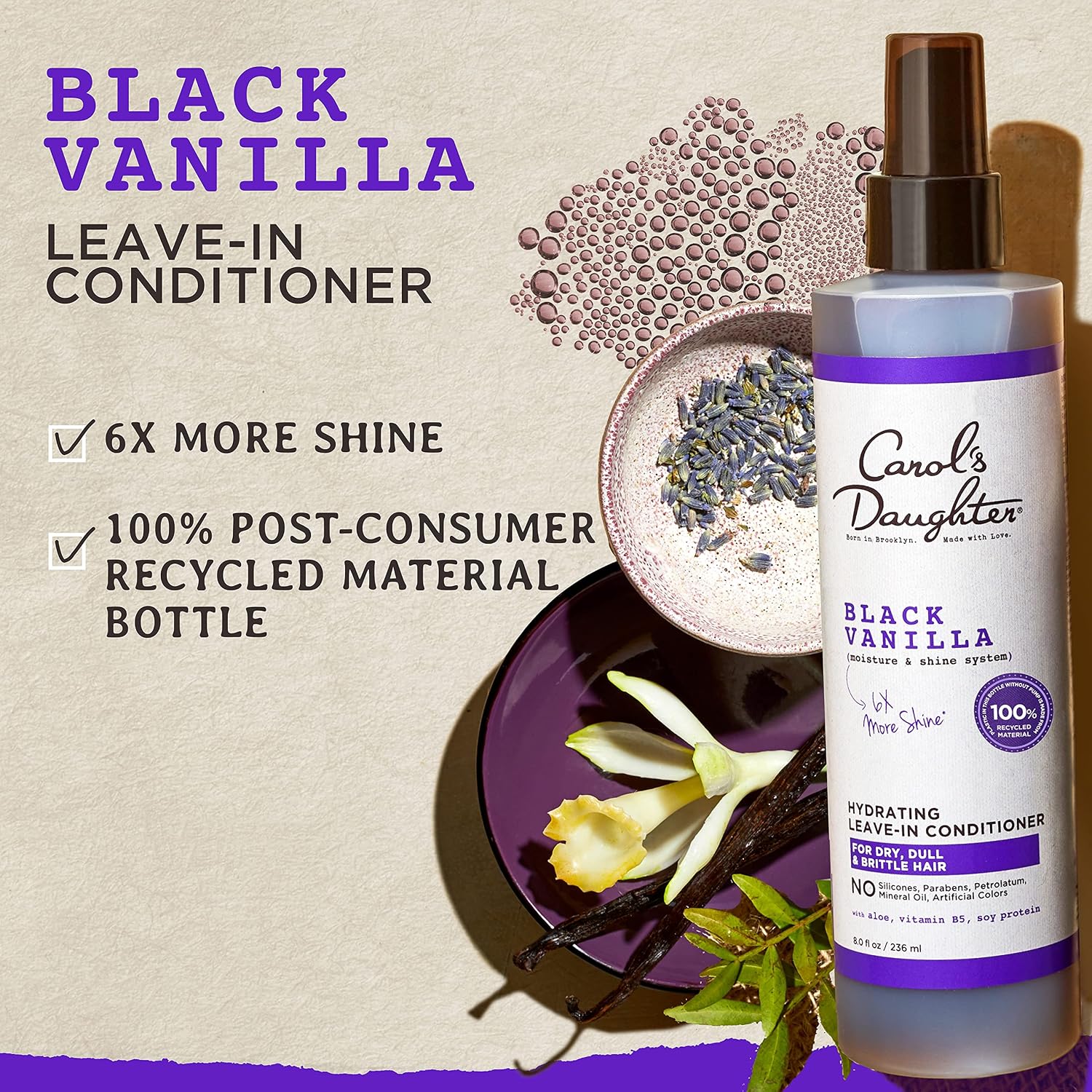 Carol's Daughter Black Vanilla Leave In Conditioner for Curly, Wavy or Natural Hair, Moisturizing Hair Care for Dry, Dull or Brittle Split Ends, 8 Fl Oz