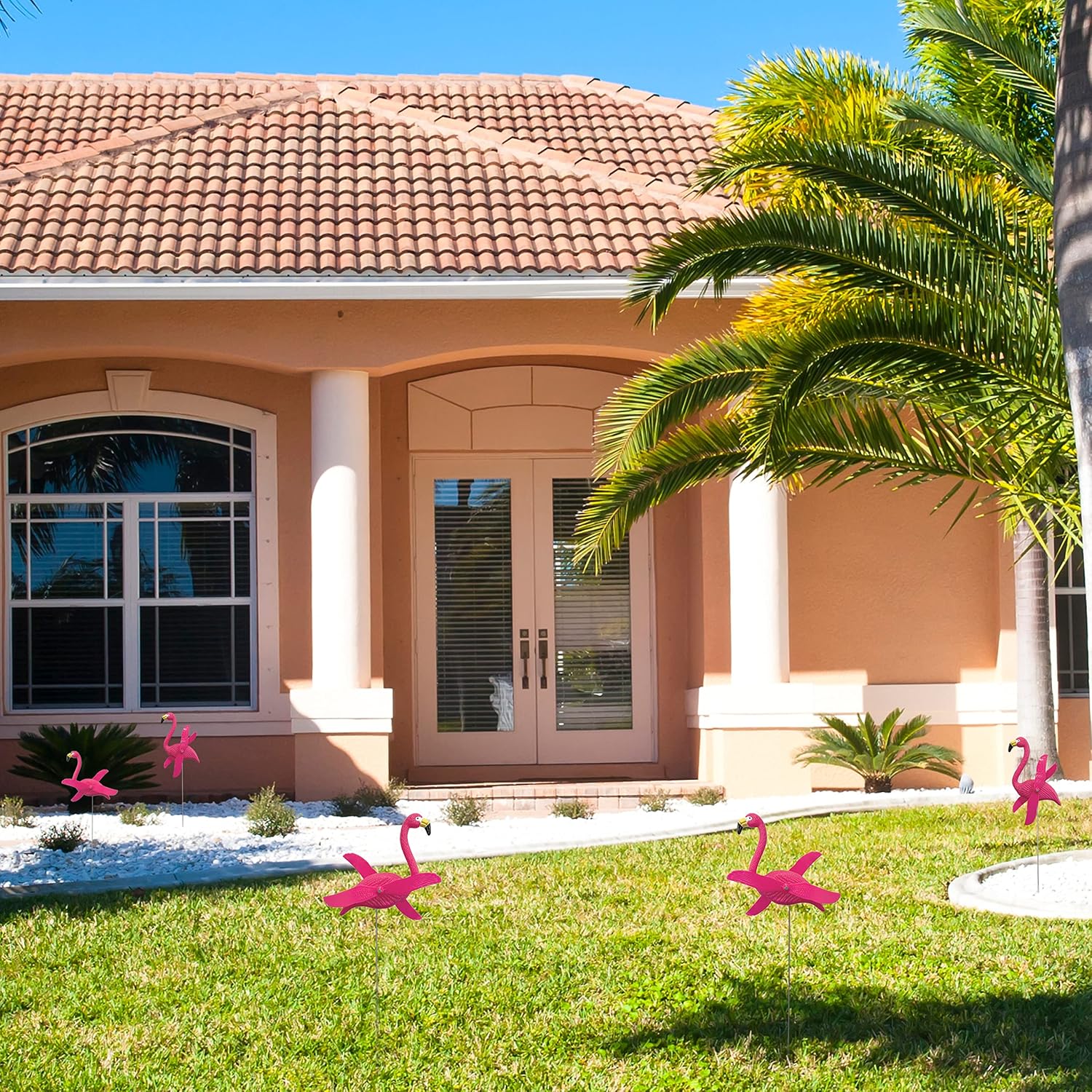 4E's Novelty 12 Pieces Twirling Wings Pink Flamingo Yard Decorations Small - Flamingo Yard Ornament with Metal Stakes for Outdoor Lawn Decor Garden