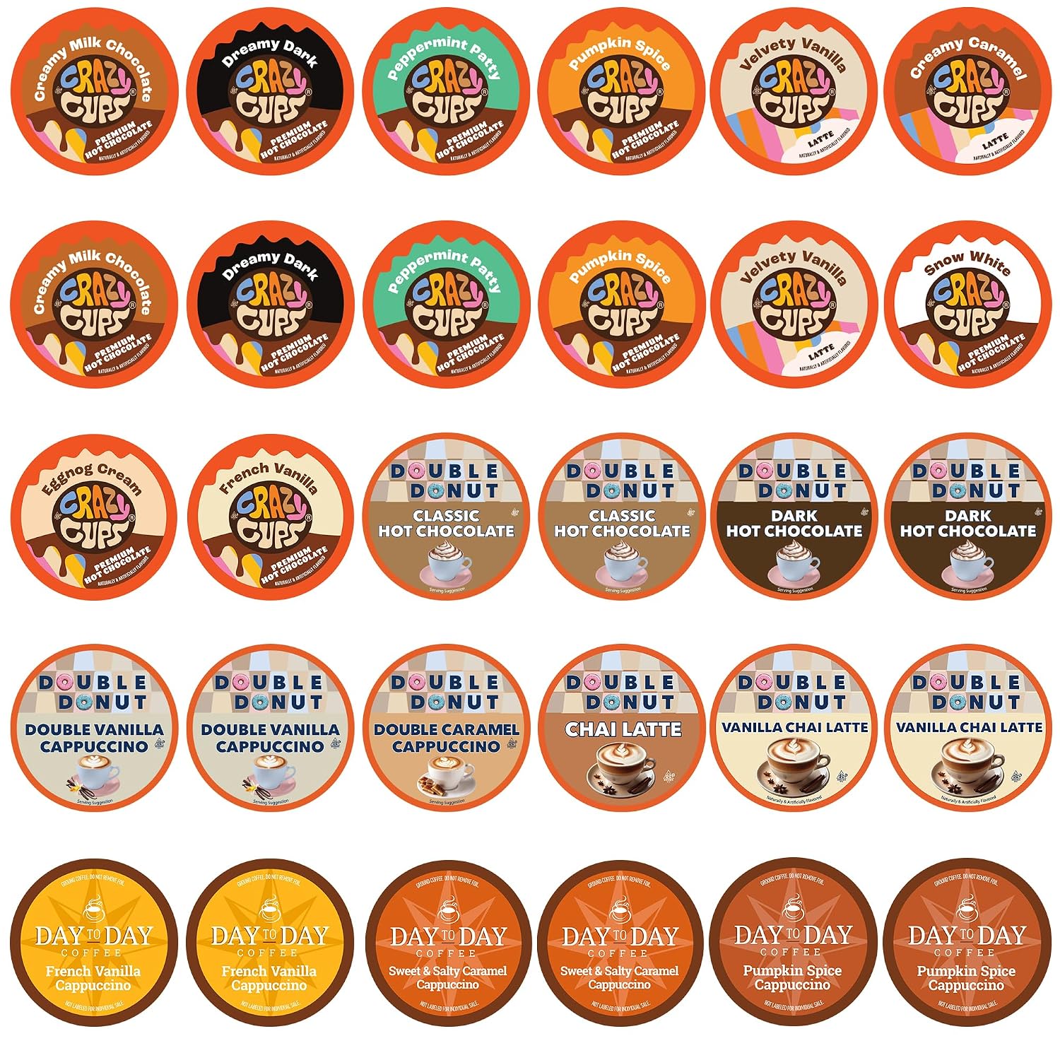 Perfect Samplers Hot Chocolate Single Serve Cups For Keurig K cup Brewers, Variety Pack Sampler, Cocoa, 30 Count