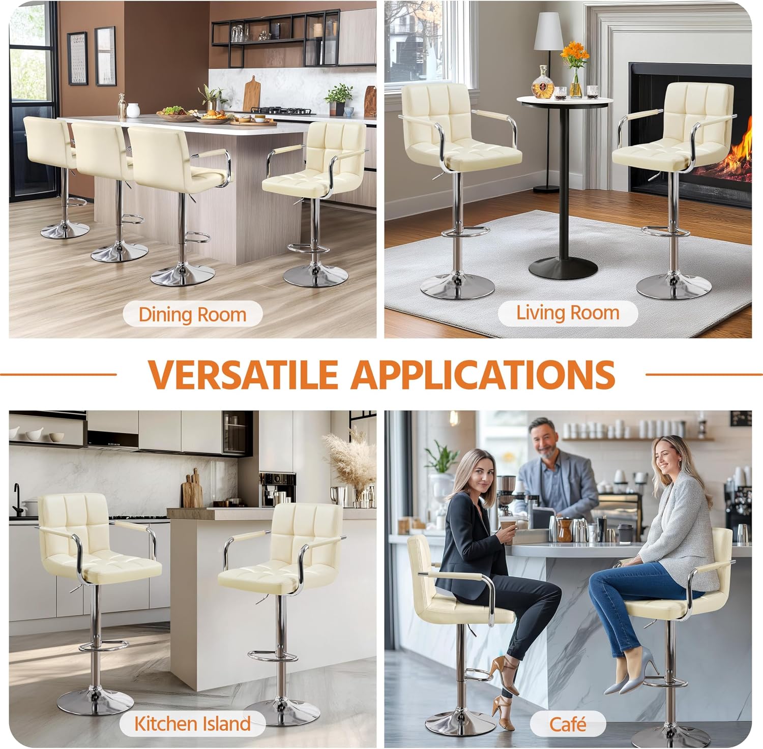 Yaheetech Bar Stools Set of 2, Swivel with Backs, Adjustable Height, White | 360° Swivel Barstools Feature Padded PU Leather Seats, Supportive Backs, 300 lb Capacity for Kitchen Islands