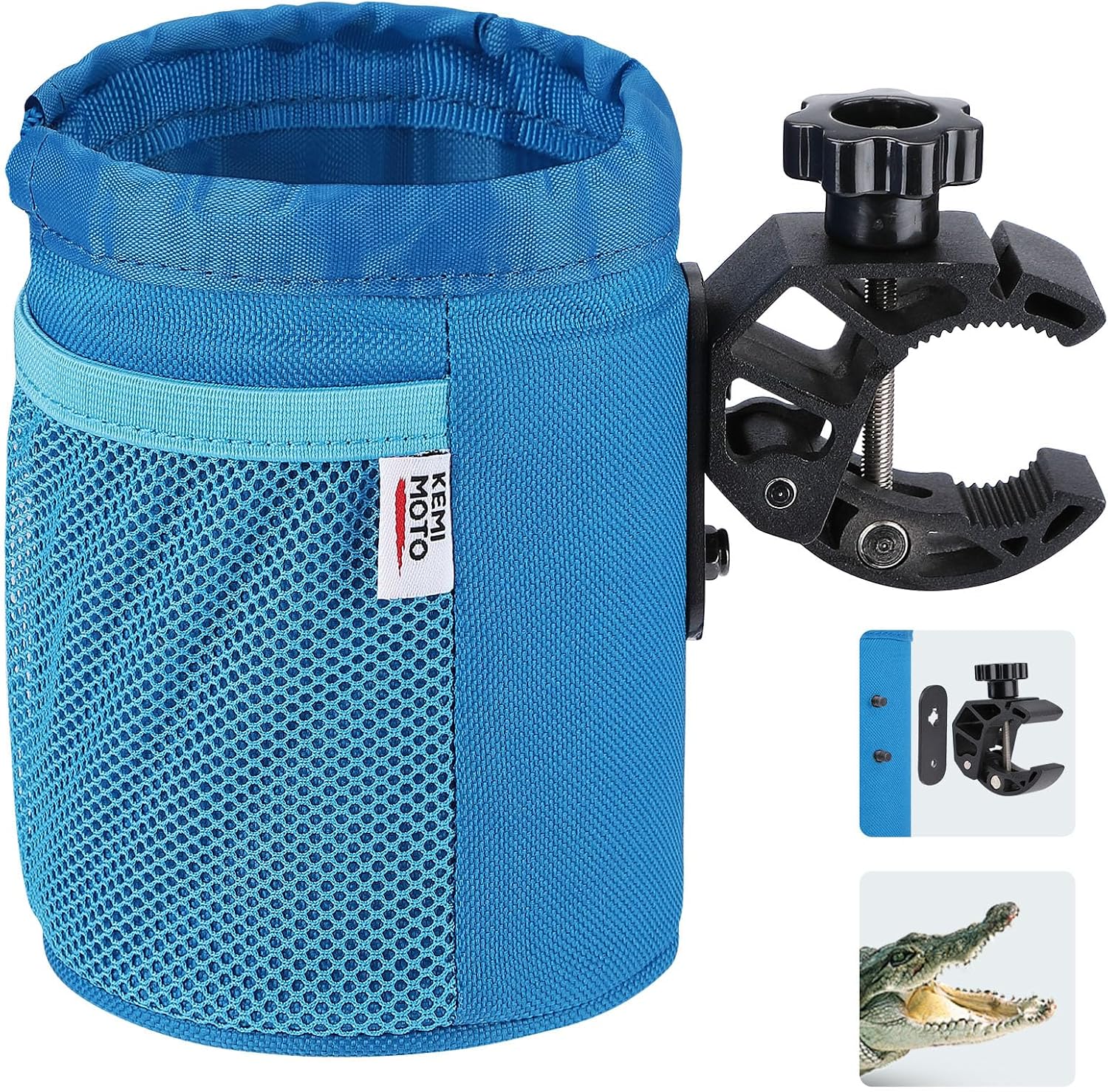 KEMIMOTO Motorcycle Cup Holder, Oxford Fabric Motorcycle Drink Holder with 0.6"-1.5" Alligator Clamp, Universal Water Bottle Cup Accessories for Bike