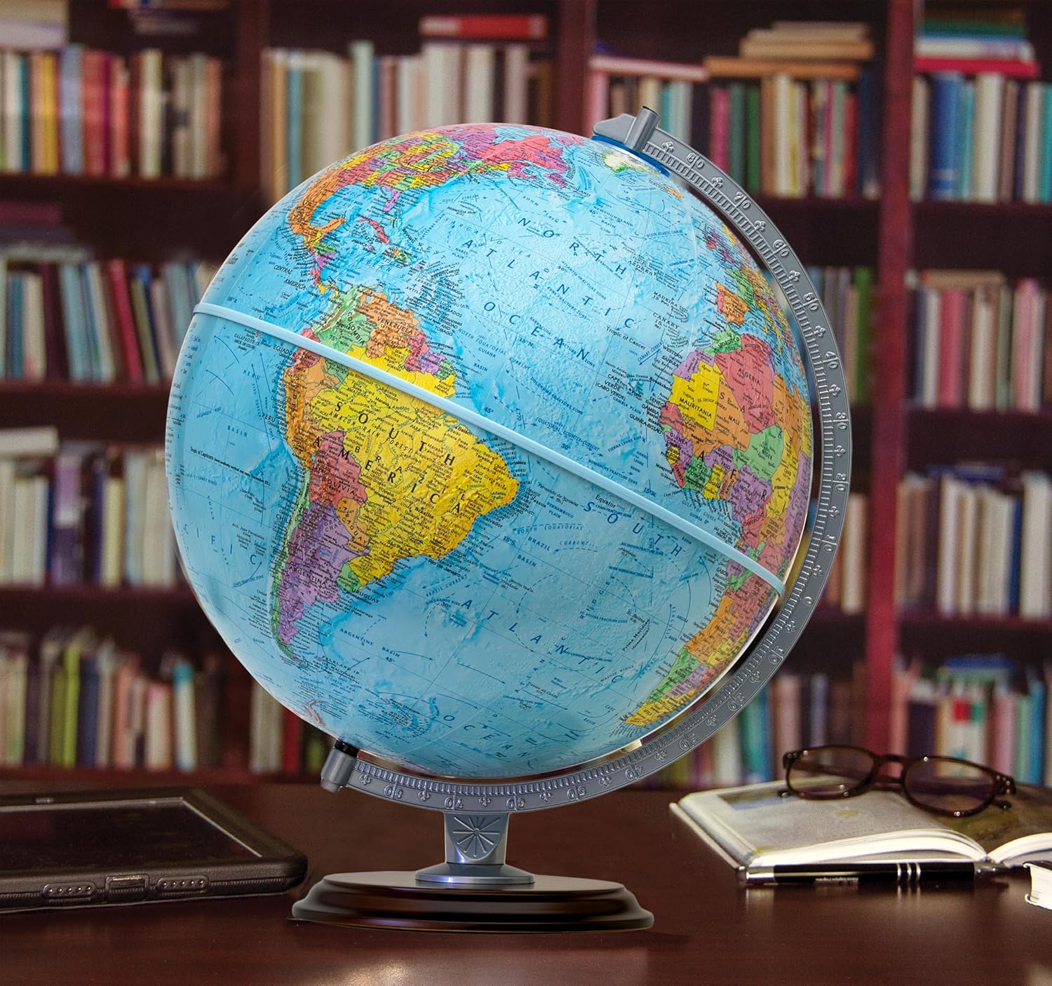 Replogle Student - Educational Classic World globe, Blue Ocean, Raised Relief feature, including a bonus map, made in USA, 12"/30cm diameter