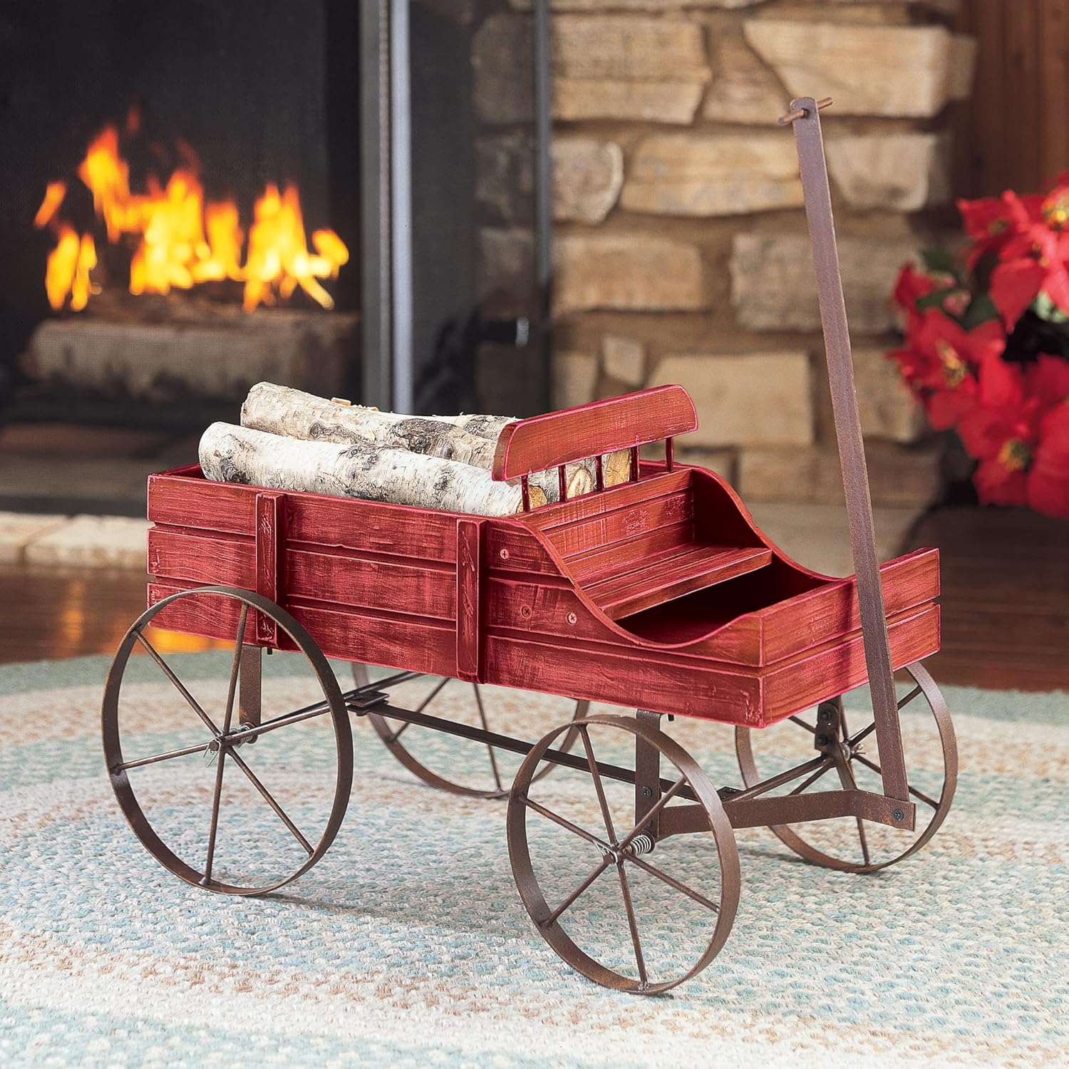 Collections Etc Amish Wagon Decorative Indoor/Outdoor Garden Backyard Planter, Red | Country Red, fir (wood)