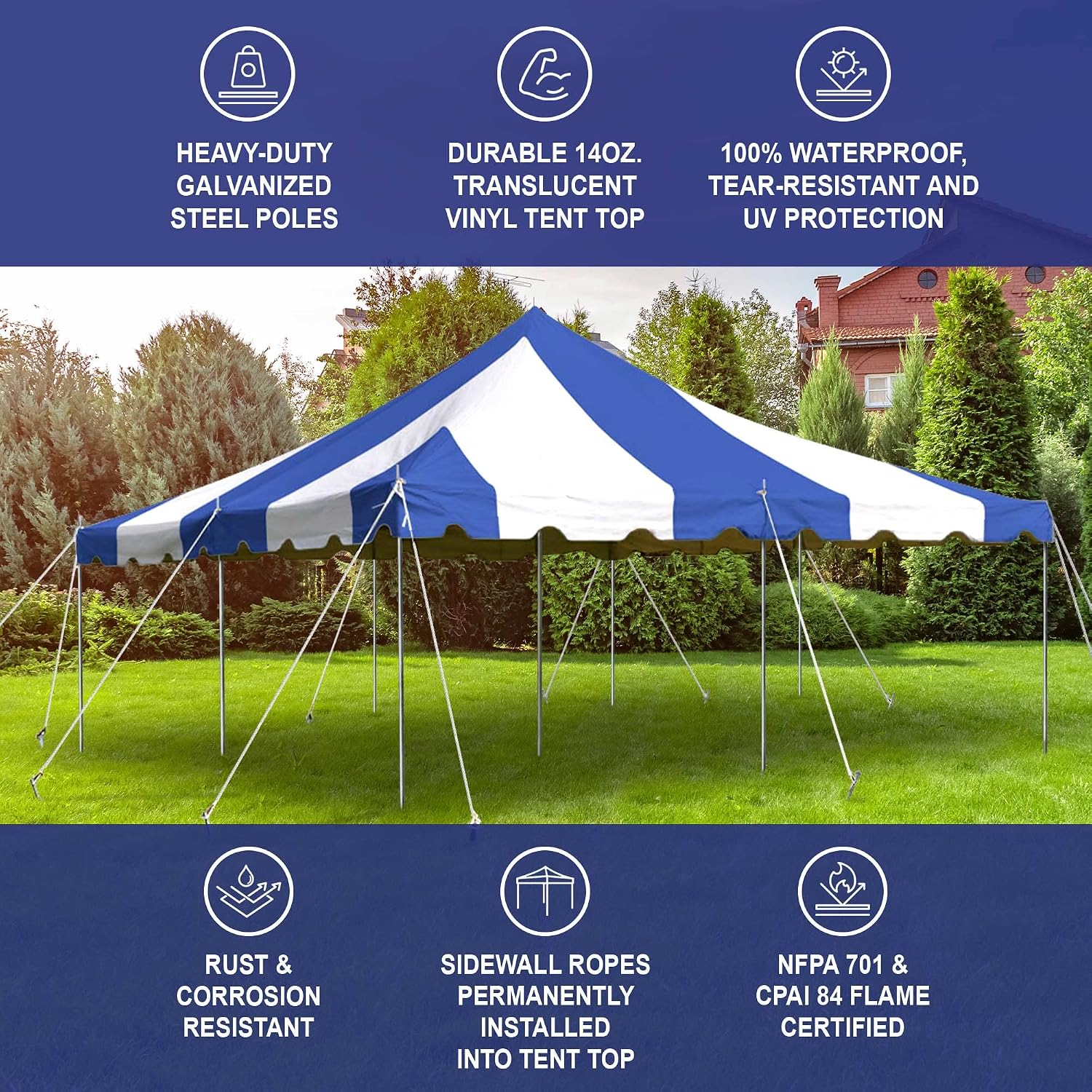 20’ x 20’ Weekender Canopy Pole Tent, Indoor and Outdoor Heavy Duty Easy Up, 80 Person Capacity Tent for Parties, Weddings, and Events, Commercial and Residential Use, PVC White Top | Easy Up Weekender Canopy Tent With 80 Person Capacity - Outdoor Canopi…